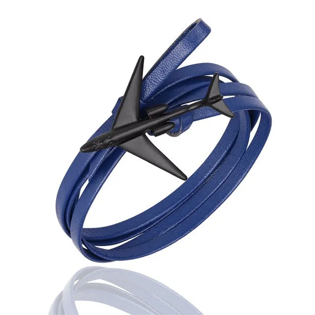 (Edition 3) - Special Leather Rope Designed Airplane Bracelets Black (Adjustable)