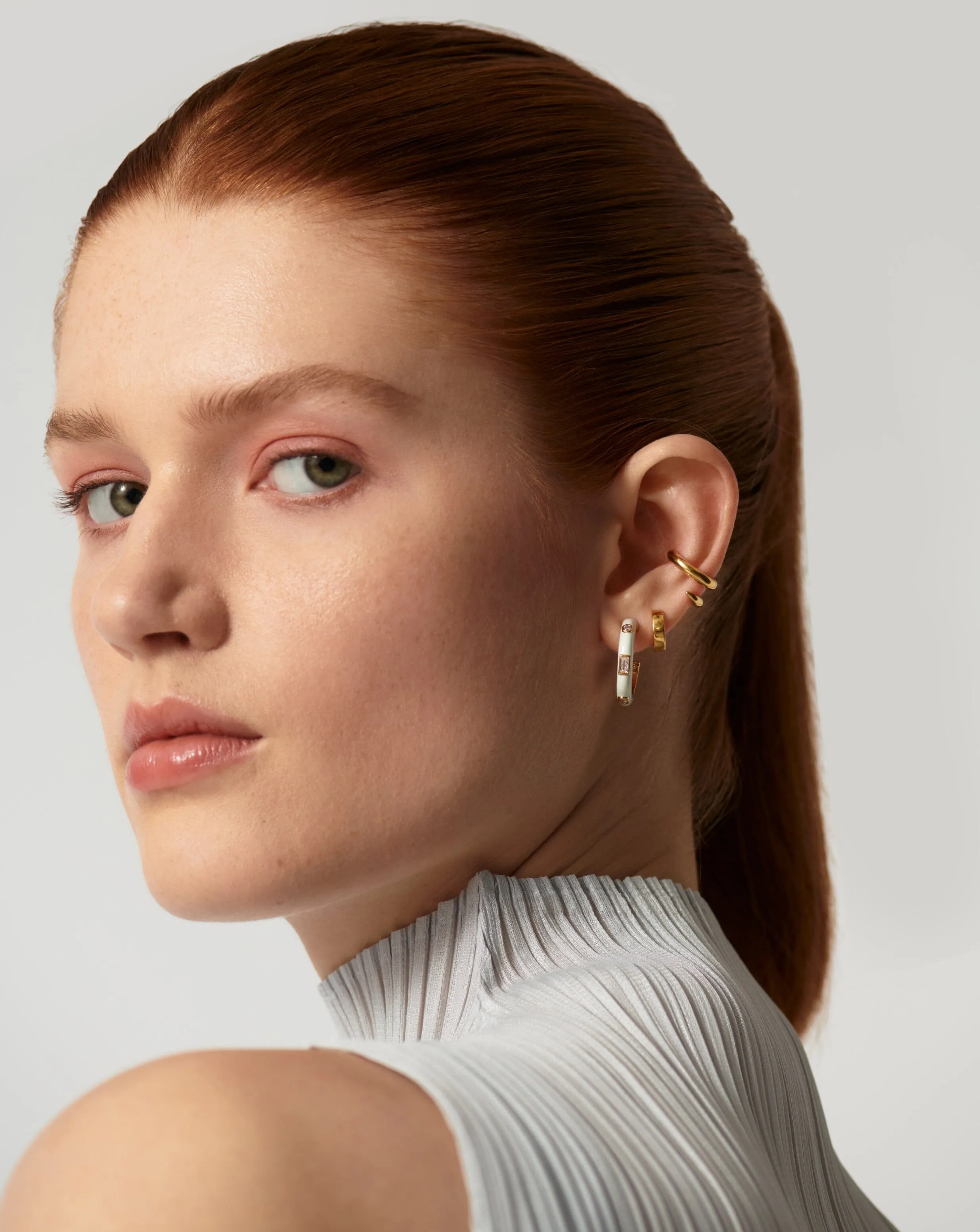 Enamel & Stone Small Hoop Earrings