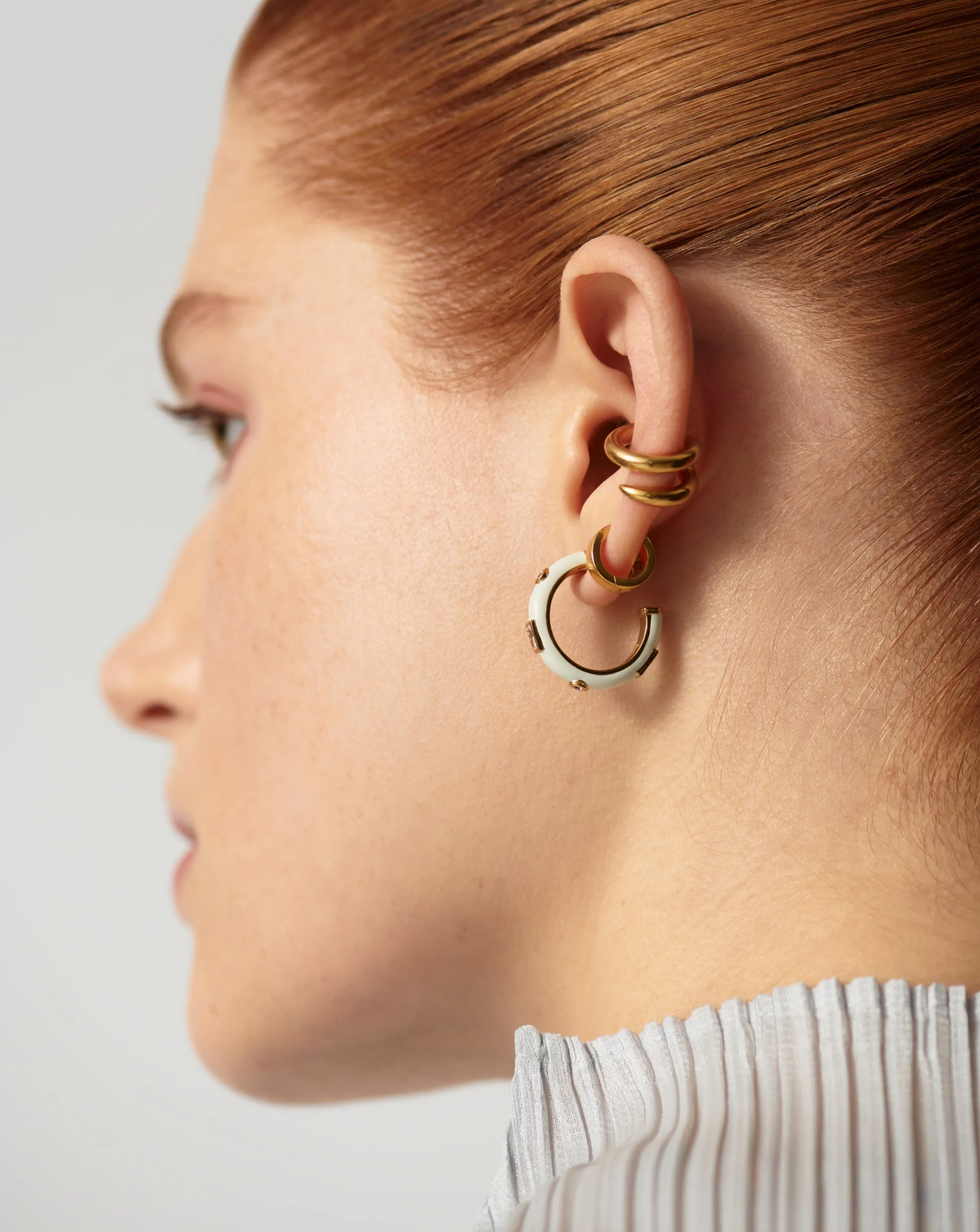 Enamel & Stone Small Hoop Earrings