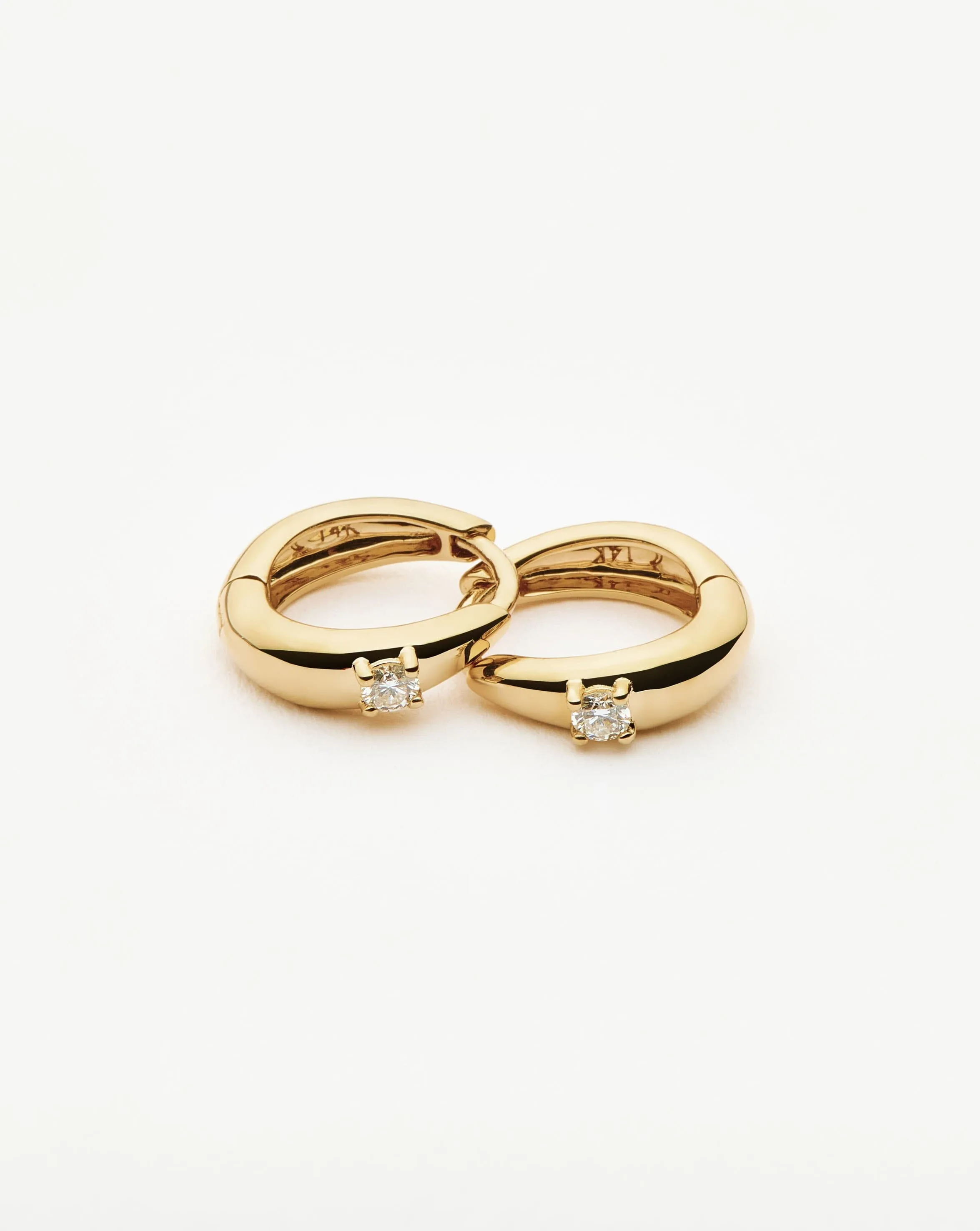 Fine Single Diamond Dome Huggies | 14ct Solid Gold/Diamond