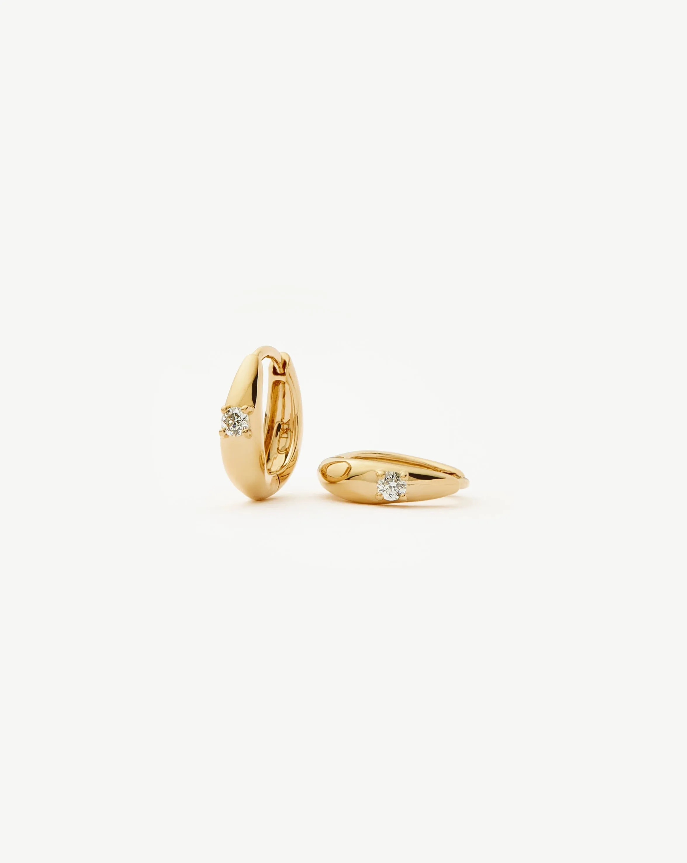 Fine Single Diamond Dome Huggies | 14ct Solid Gold/Diamond