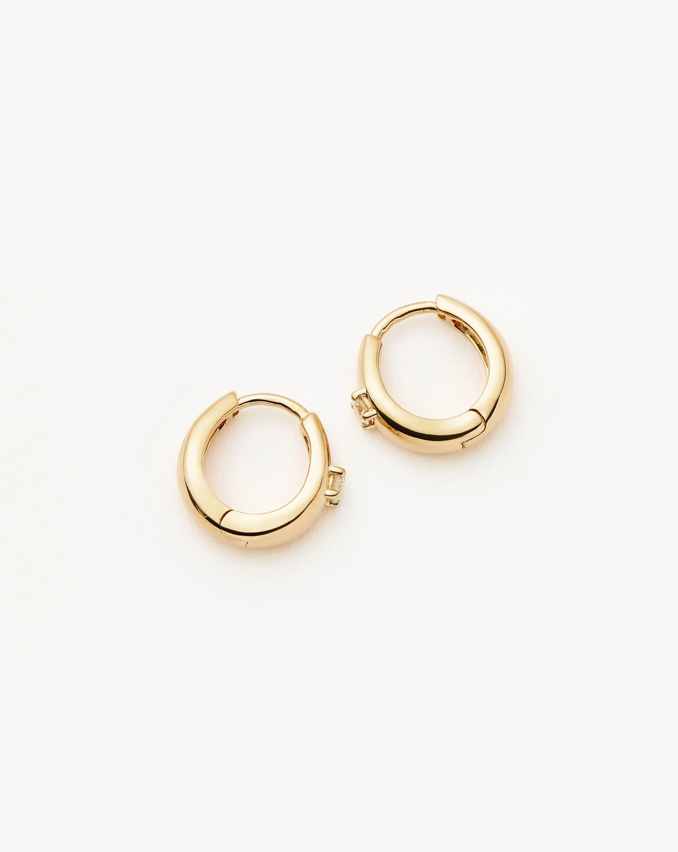 Fine Single Diamond Dome Huggies | 14ct Solid Gold/Diamond