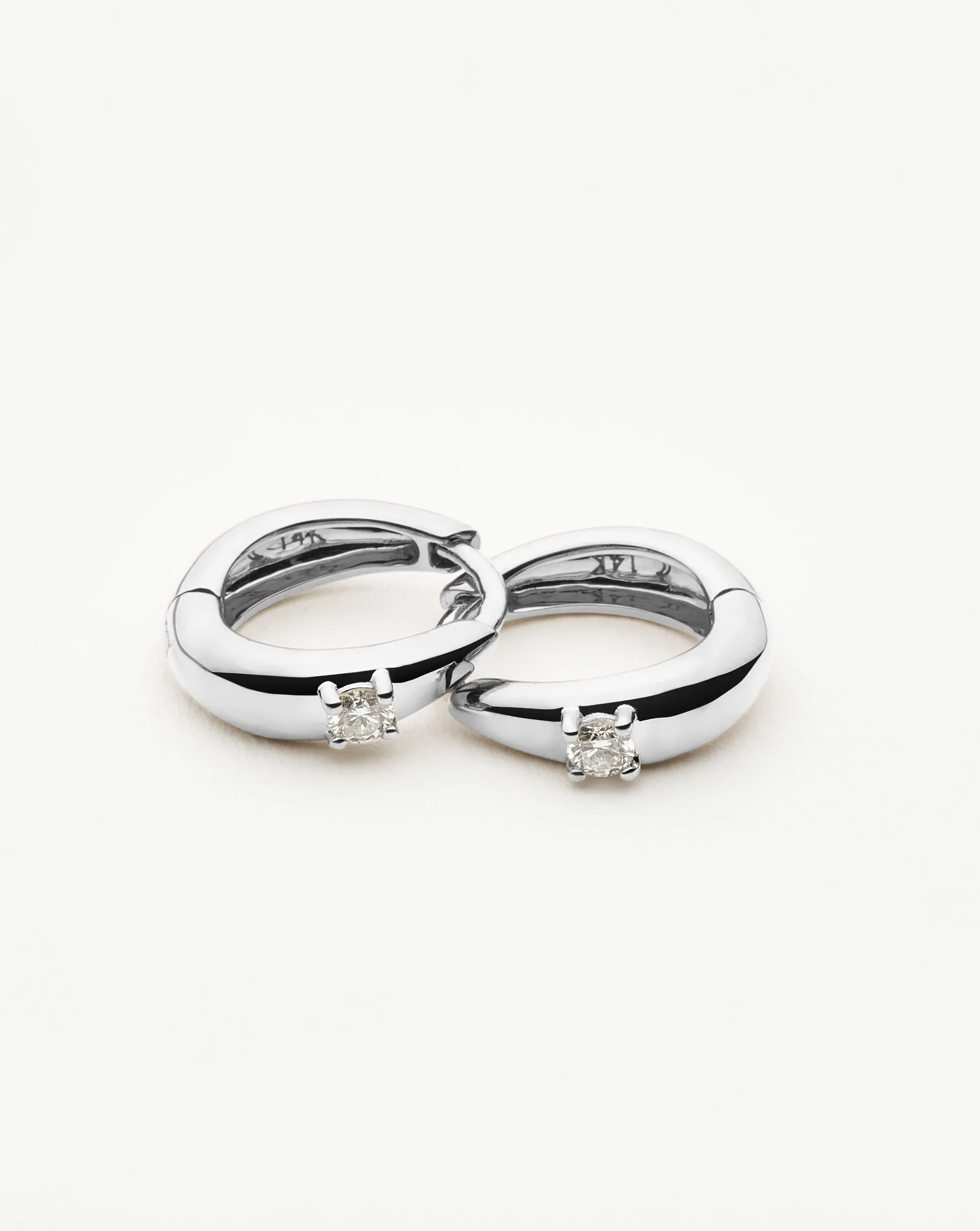 Fine Single Diamond Dome Huggies | 14ct Solid White Gold/Diamond