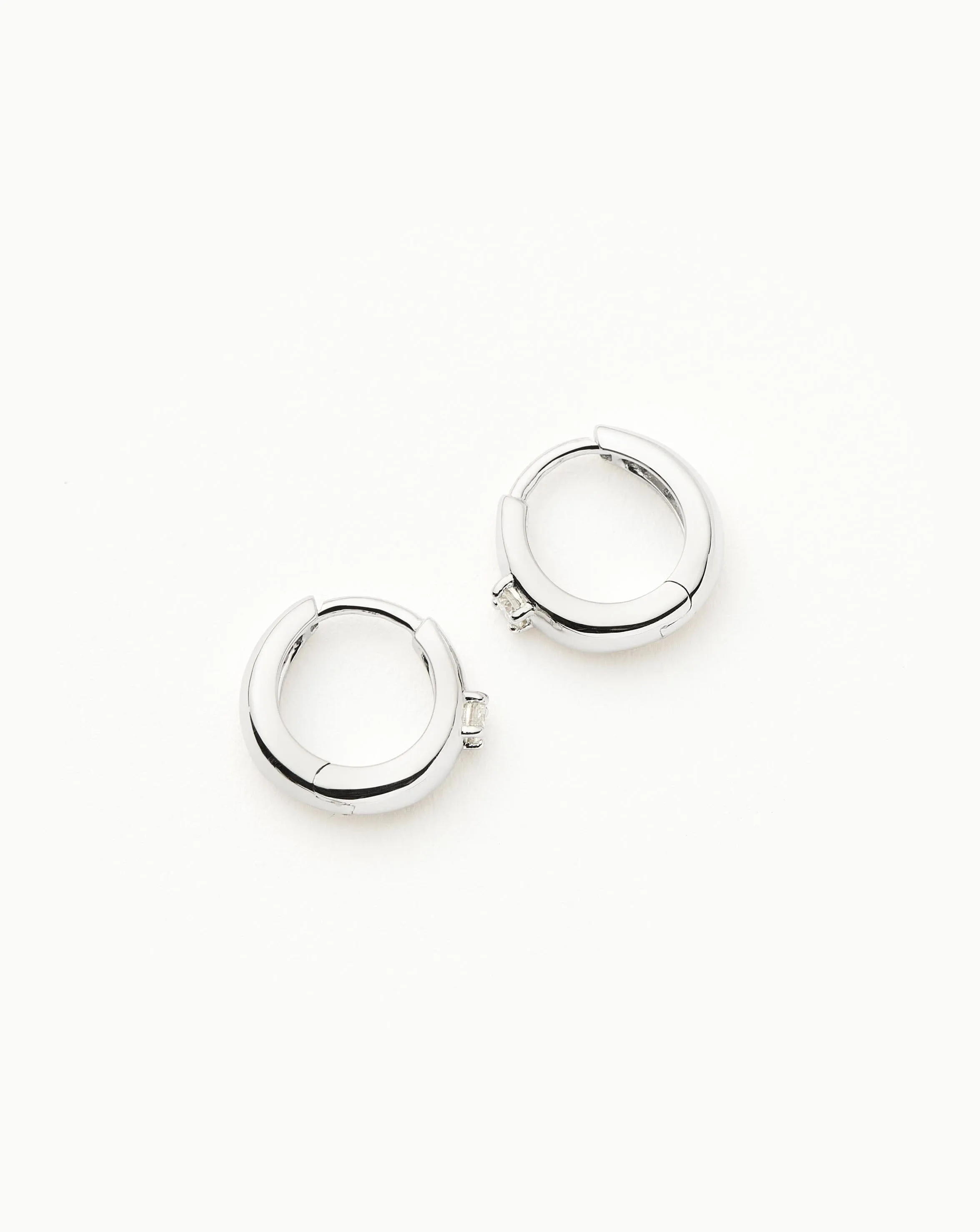 Fine Single Diamond Dome Huggies | 14ct Solid White Gold/Diamond