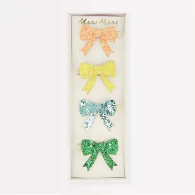 Glitter Bow Hair Clips (x 4)