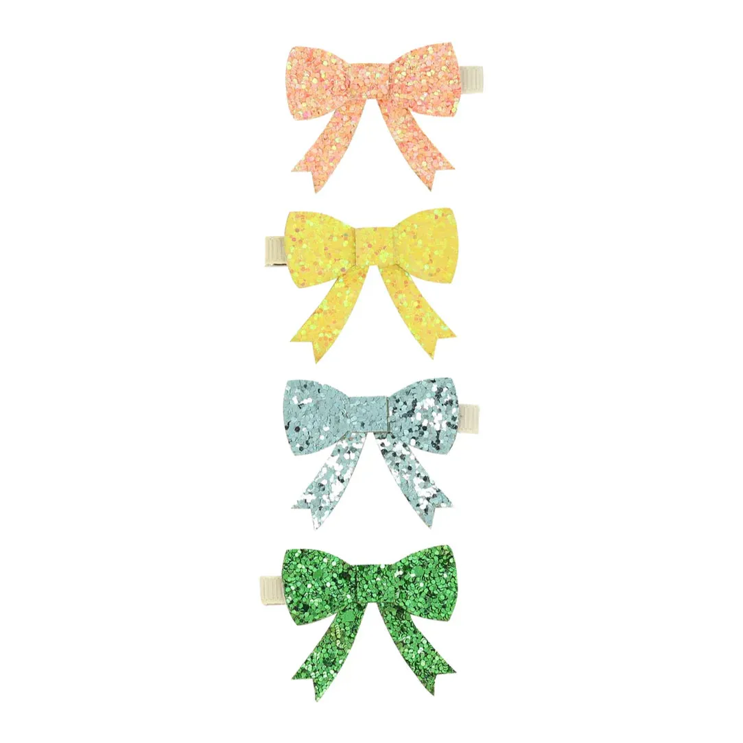 Glitter Bow Hair Clips (x 4)