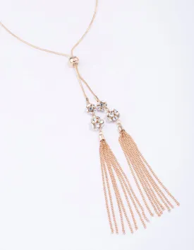 Gold Diamante Long Tassel Necklace
