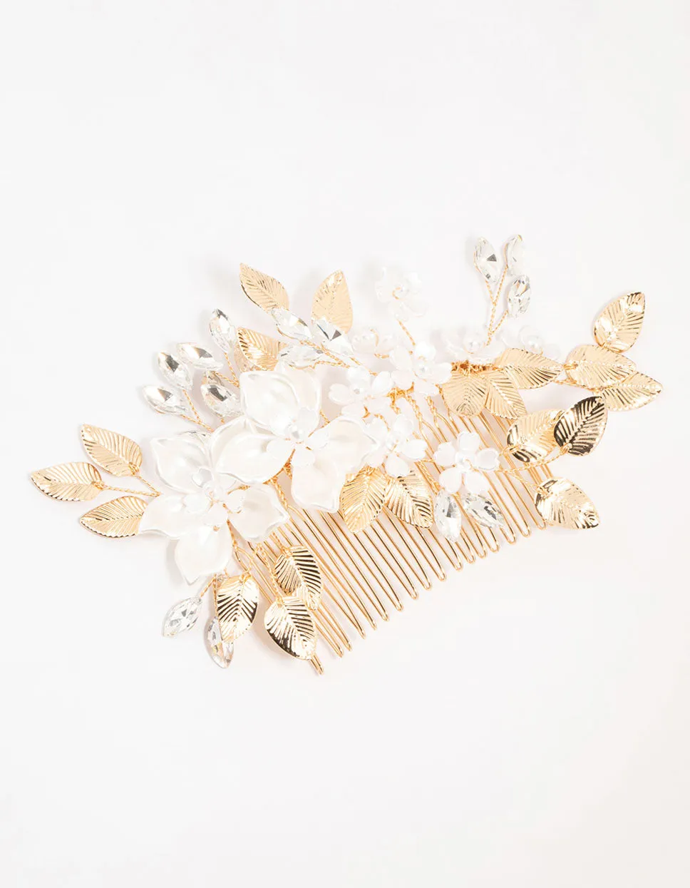 Gold Mixed Flower & Leaf Hair Comb