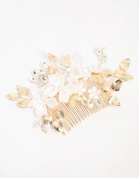 Gold Mixed Flower & Leaf Hair Comb