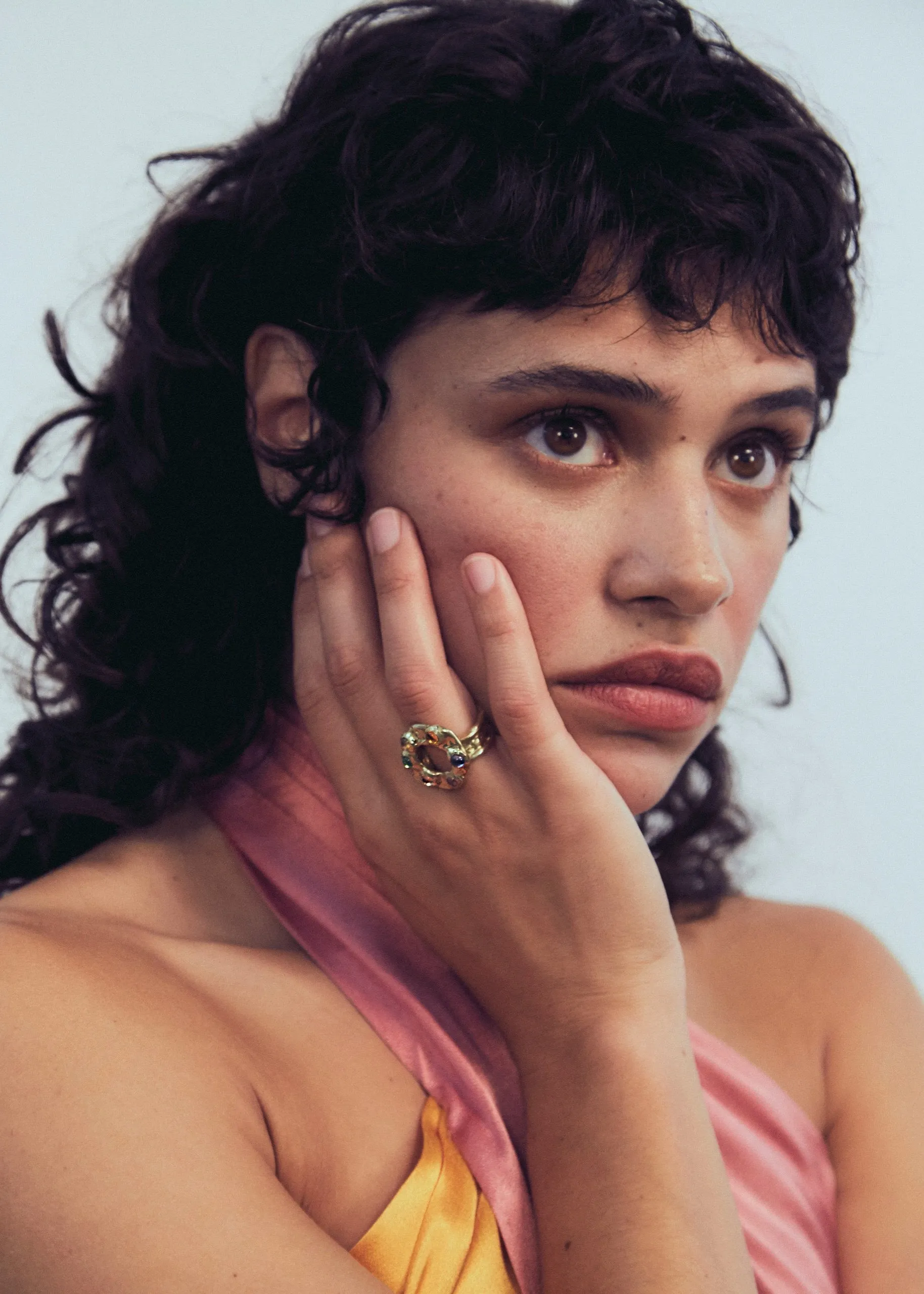 Halo Ring in Brass - Pink & Yellow
