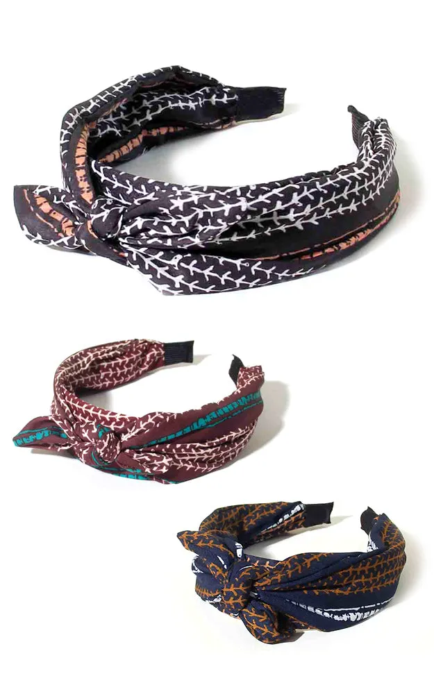 HB91B3 Geo Pattern Print Bow Knot Headband 12pcs Pack