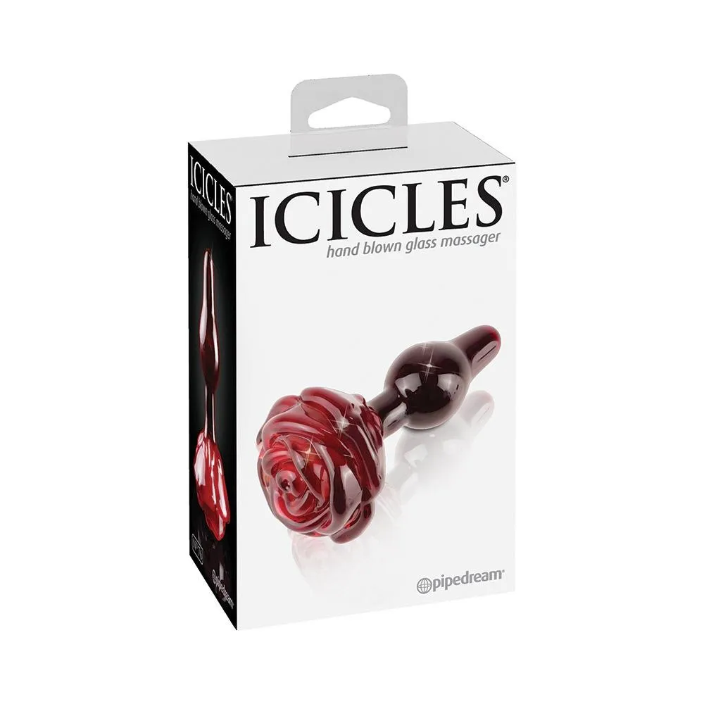 Icicles No. 76 Red Glass Anal Plug With Rose Flower Base