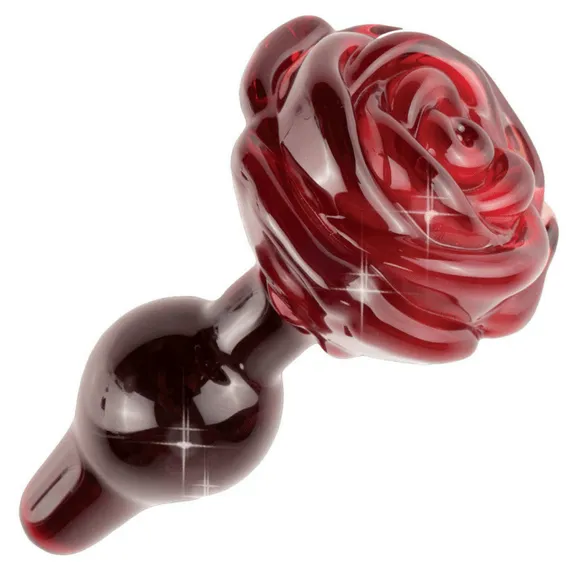 Icicles No. 76 Red Glass Anal Plug With Rose Flower Base