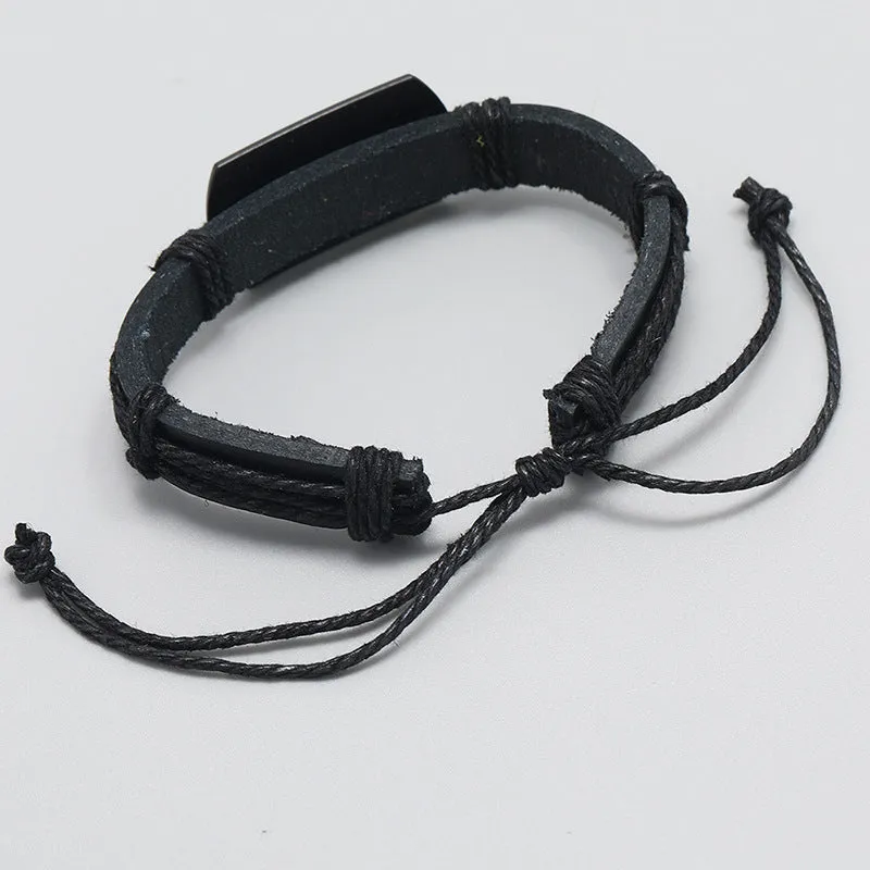 JEWELRY-Bracelet, represent unity and Strength,  multi-layer woven black leather wolf head engraving