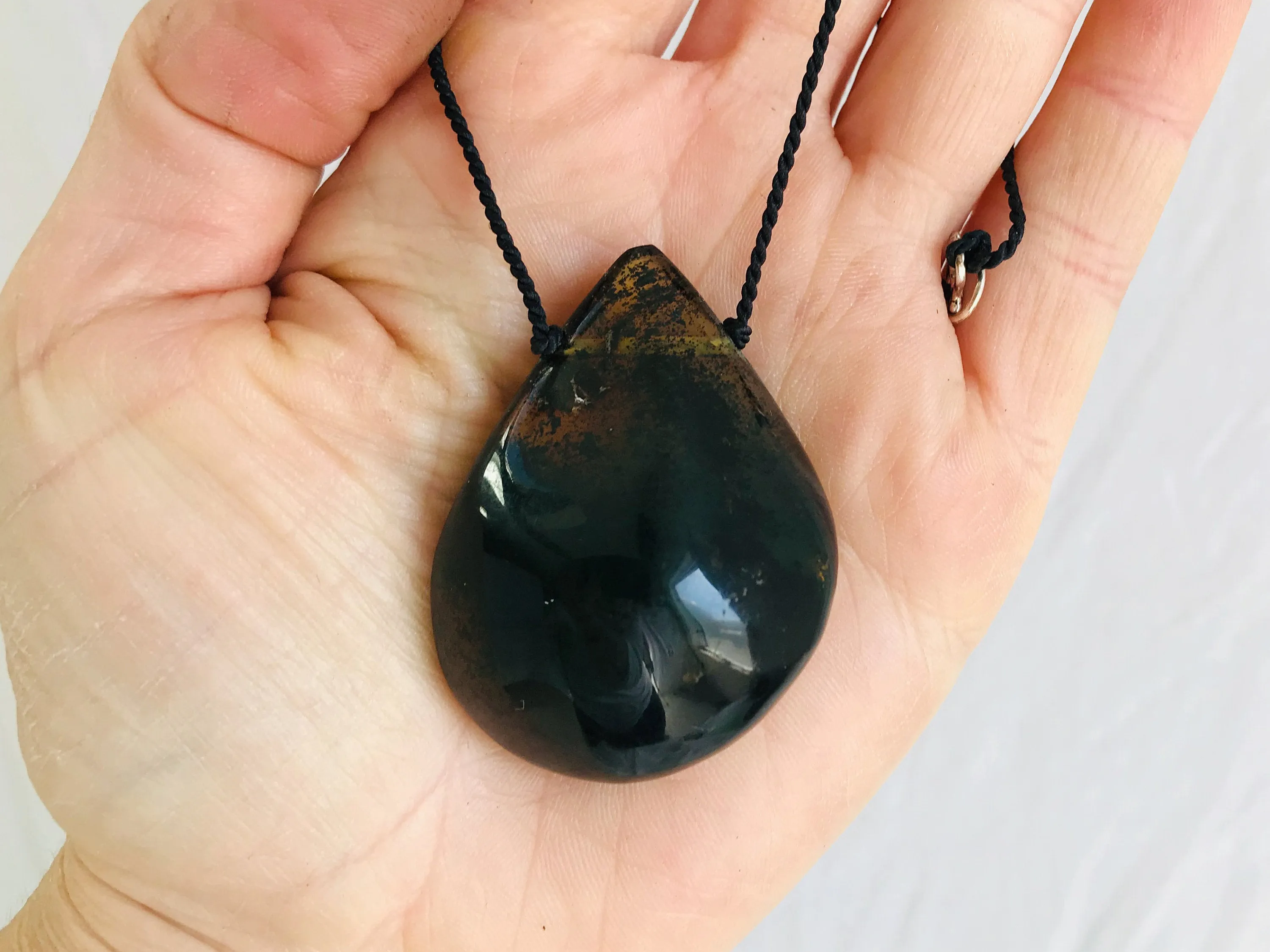 Large Amber Drop Pendant on a Silk Cord