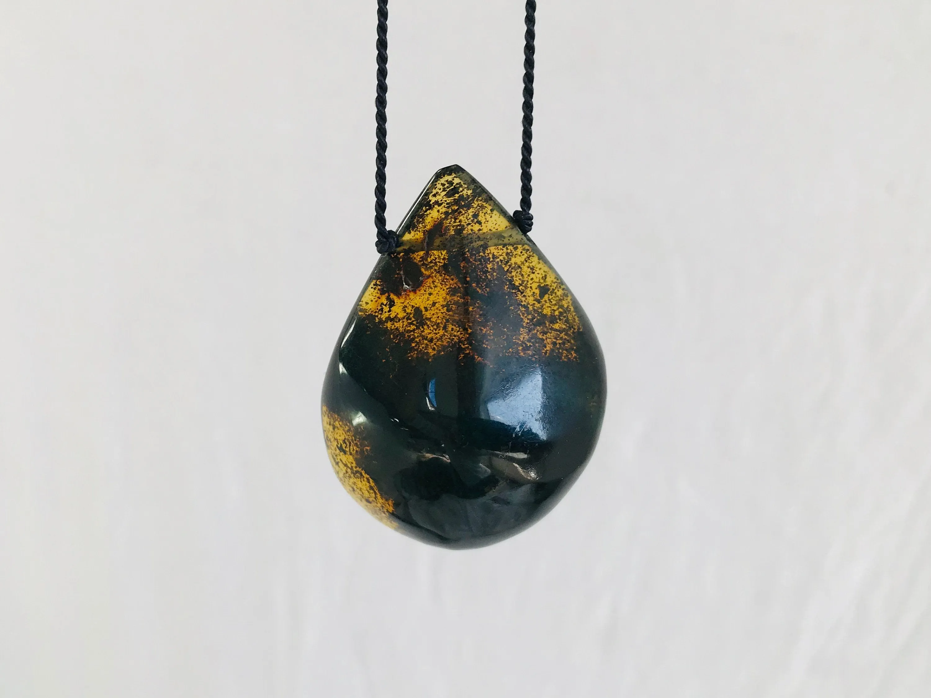 Large Amber Drop Pendant on a Silk Cord