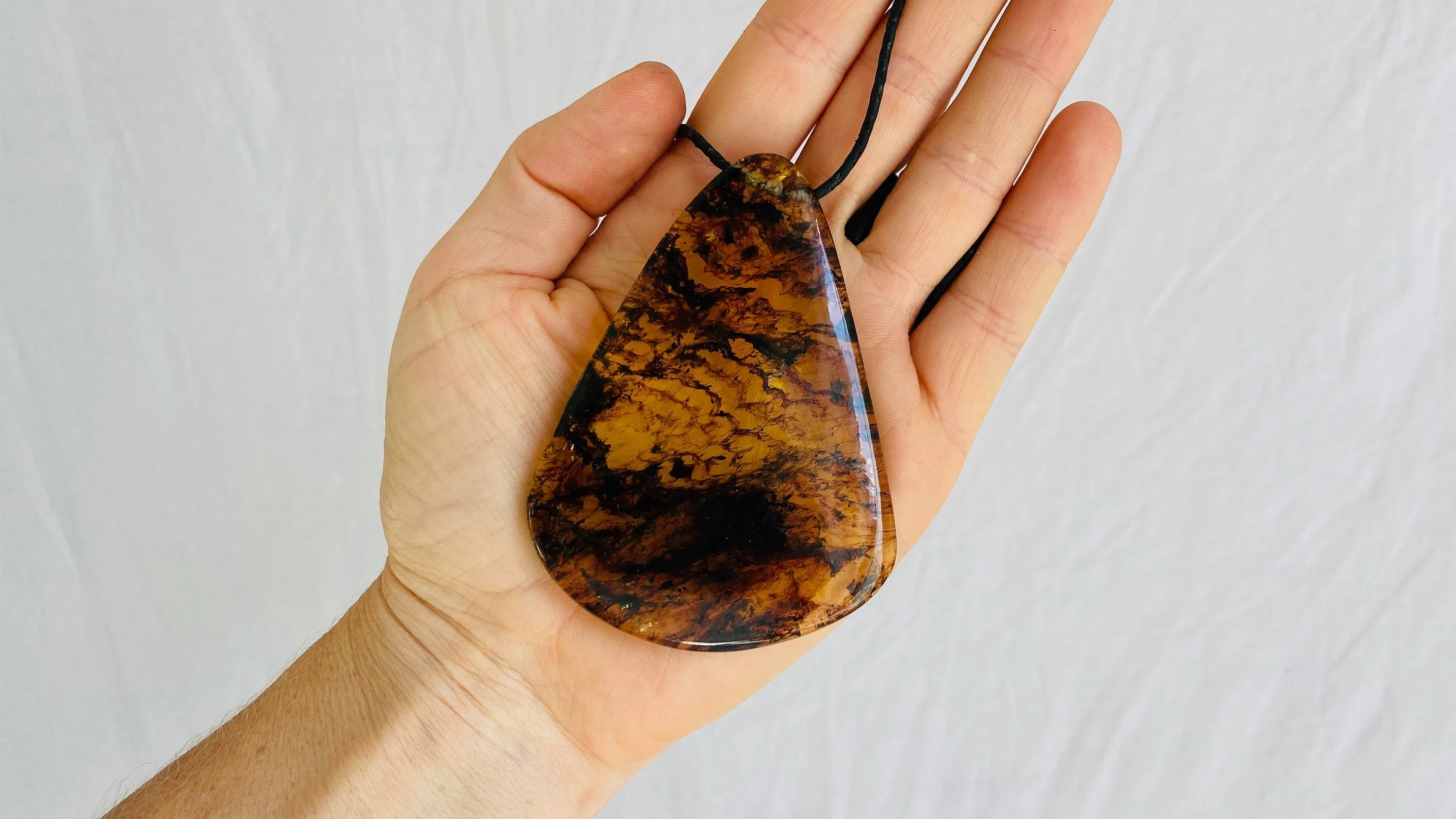 Large Amber Pendant on a Leather Cord