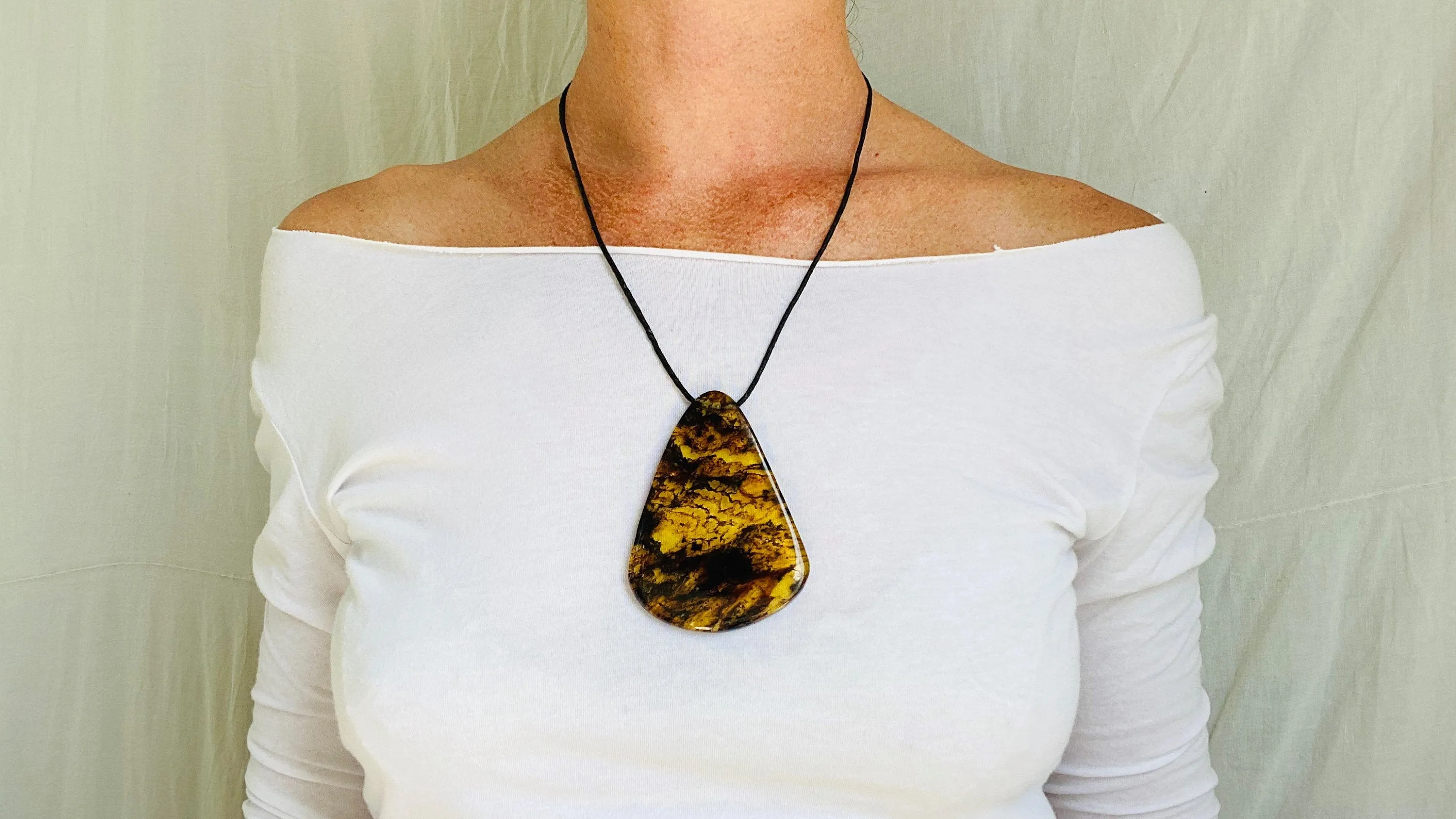 Large Amber Pendant on a Leather Cord
