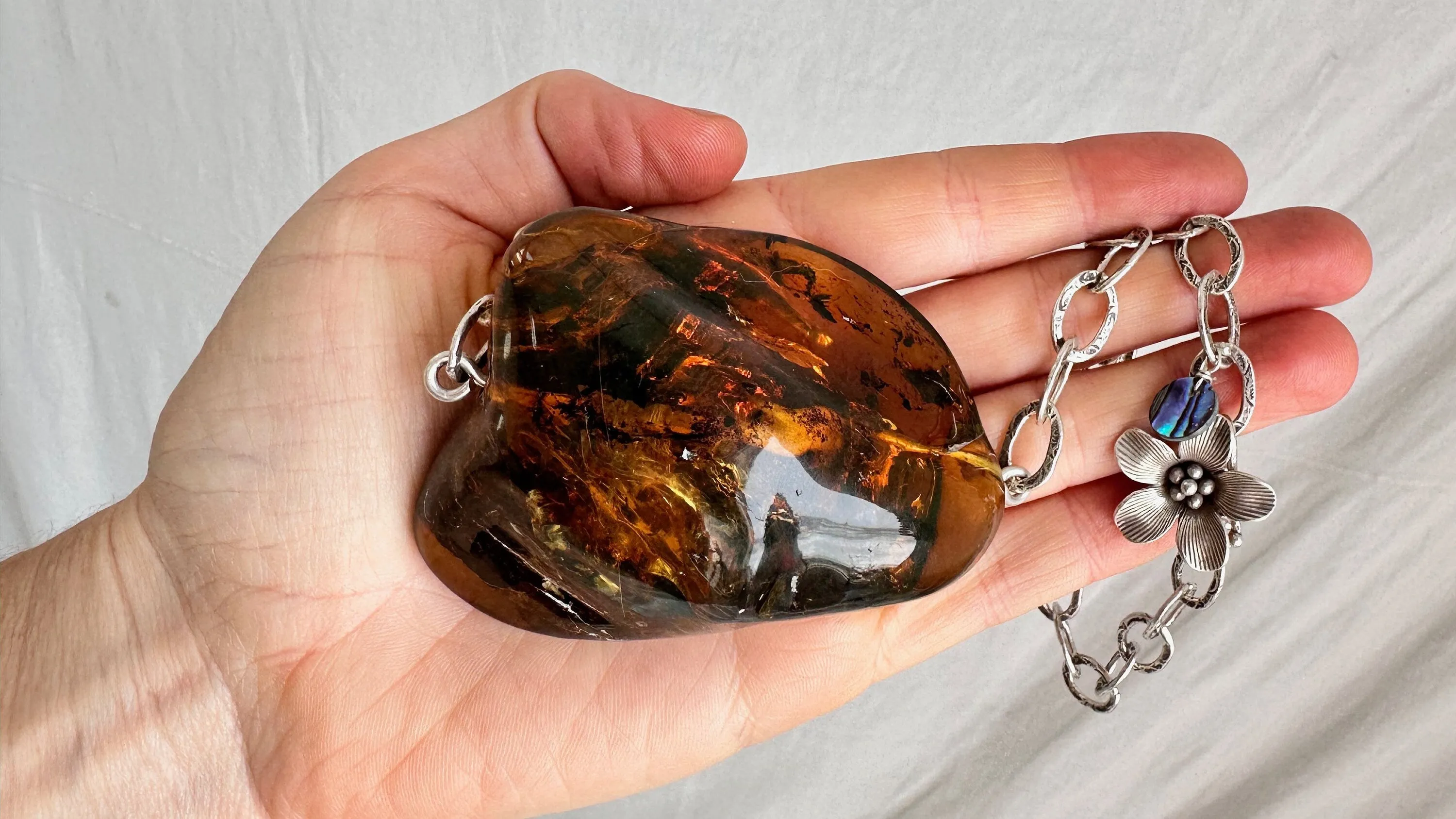 Large Amber Pendant on a Silver Chain. 1279 ***IN COMPLIANCE WITH Etsy Regulations***