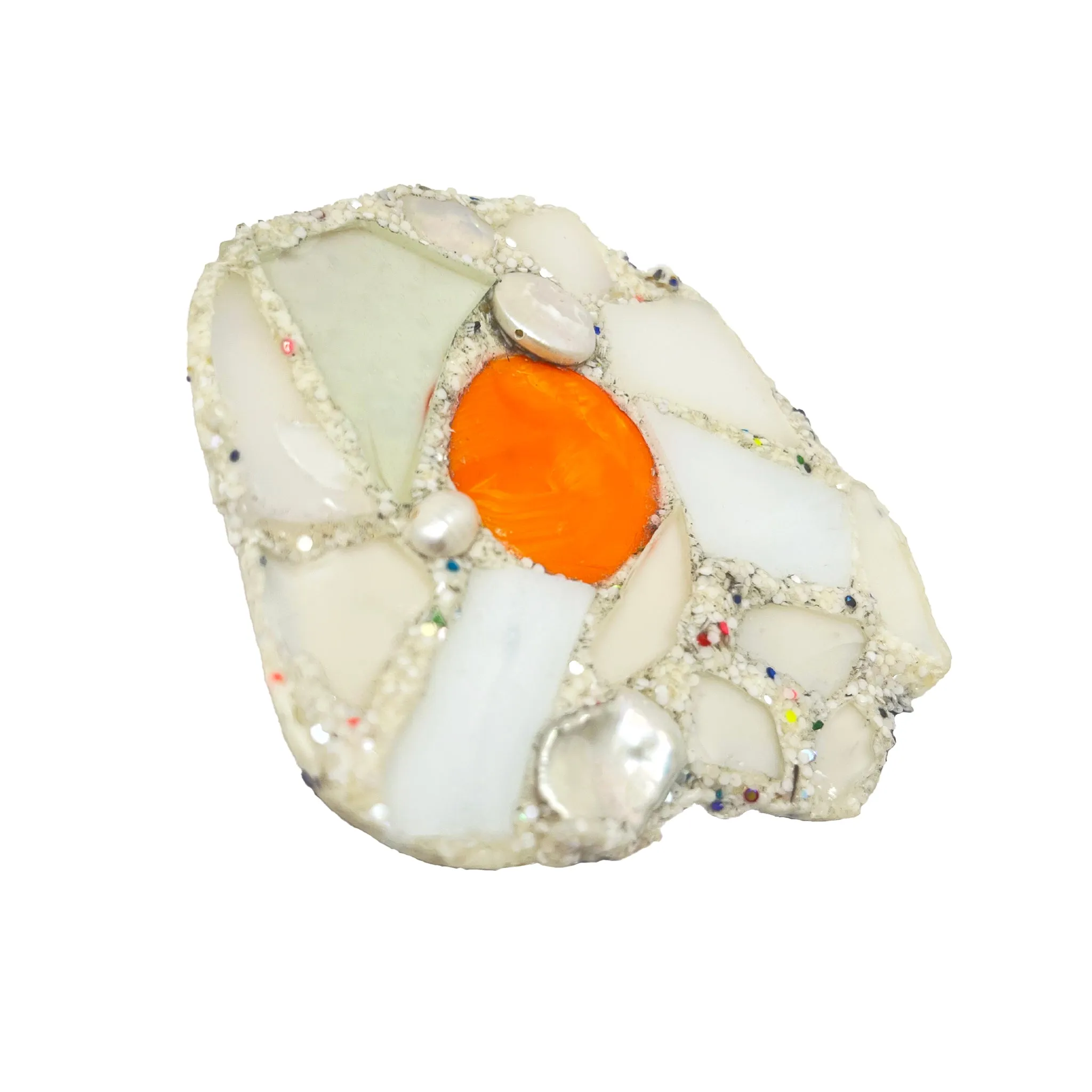 MINI FRIED EGG & PEARLS BROOCH, 2022