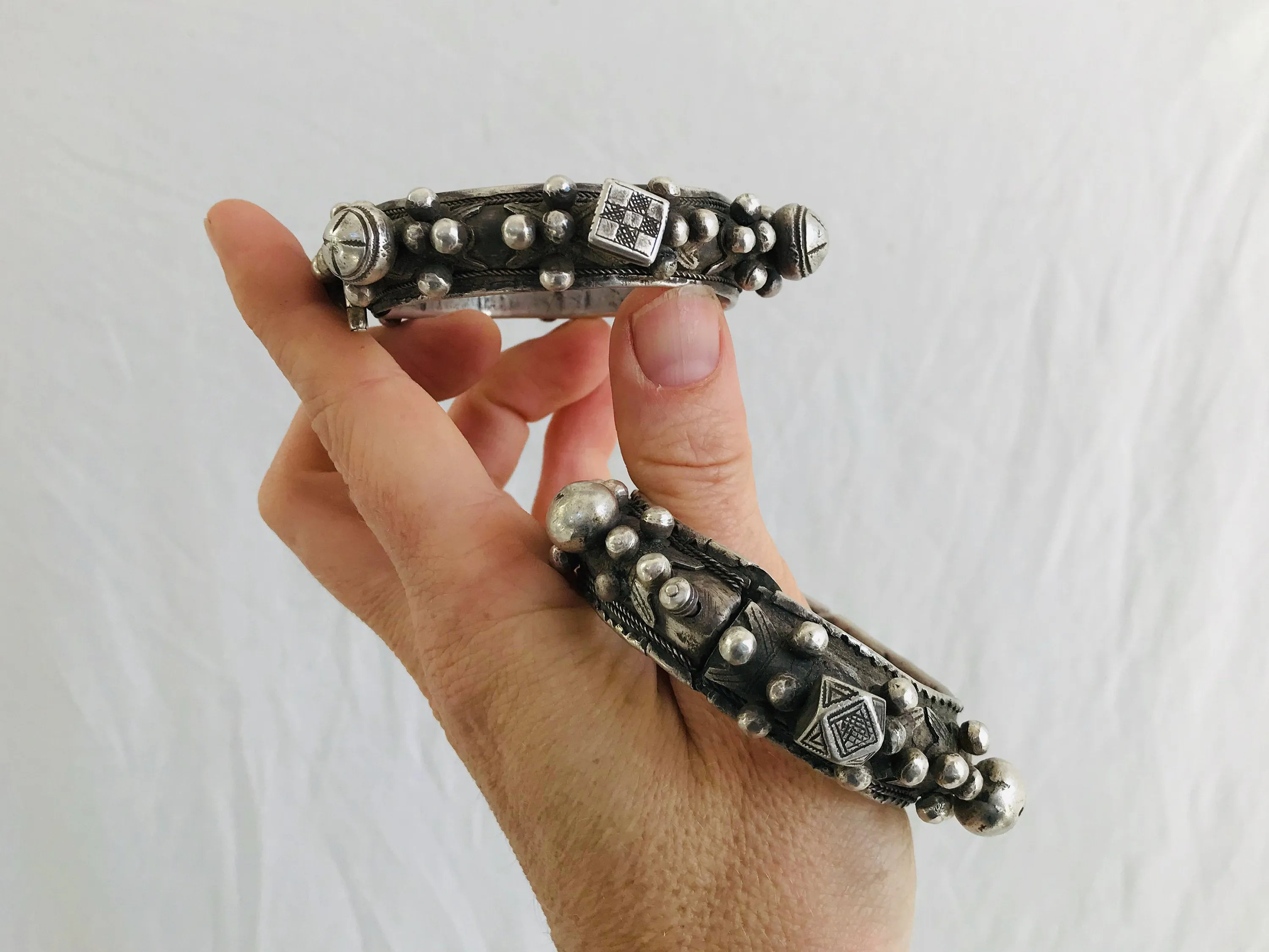 Pair Antique Silver Berber Bangles. Exquisite! Sterling