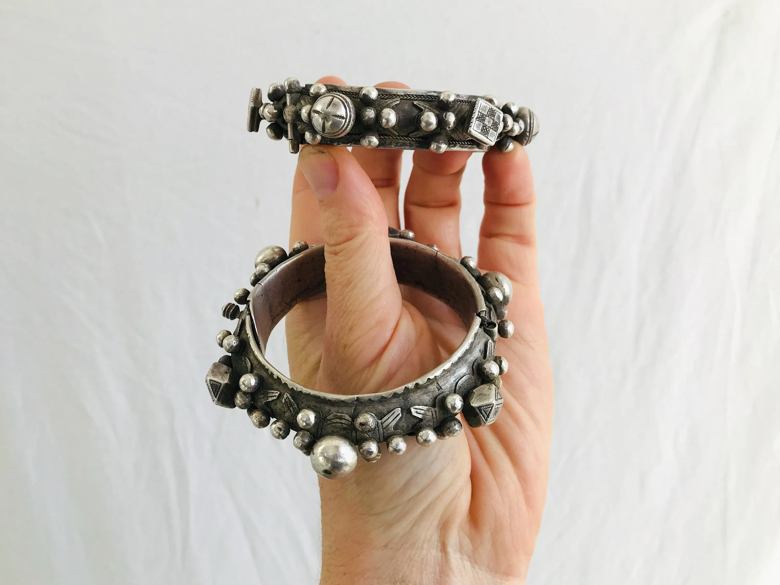 Pair Antique Silver Berber Bangles. Exquisite! Sterling