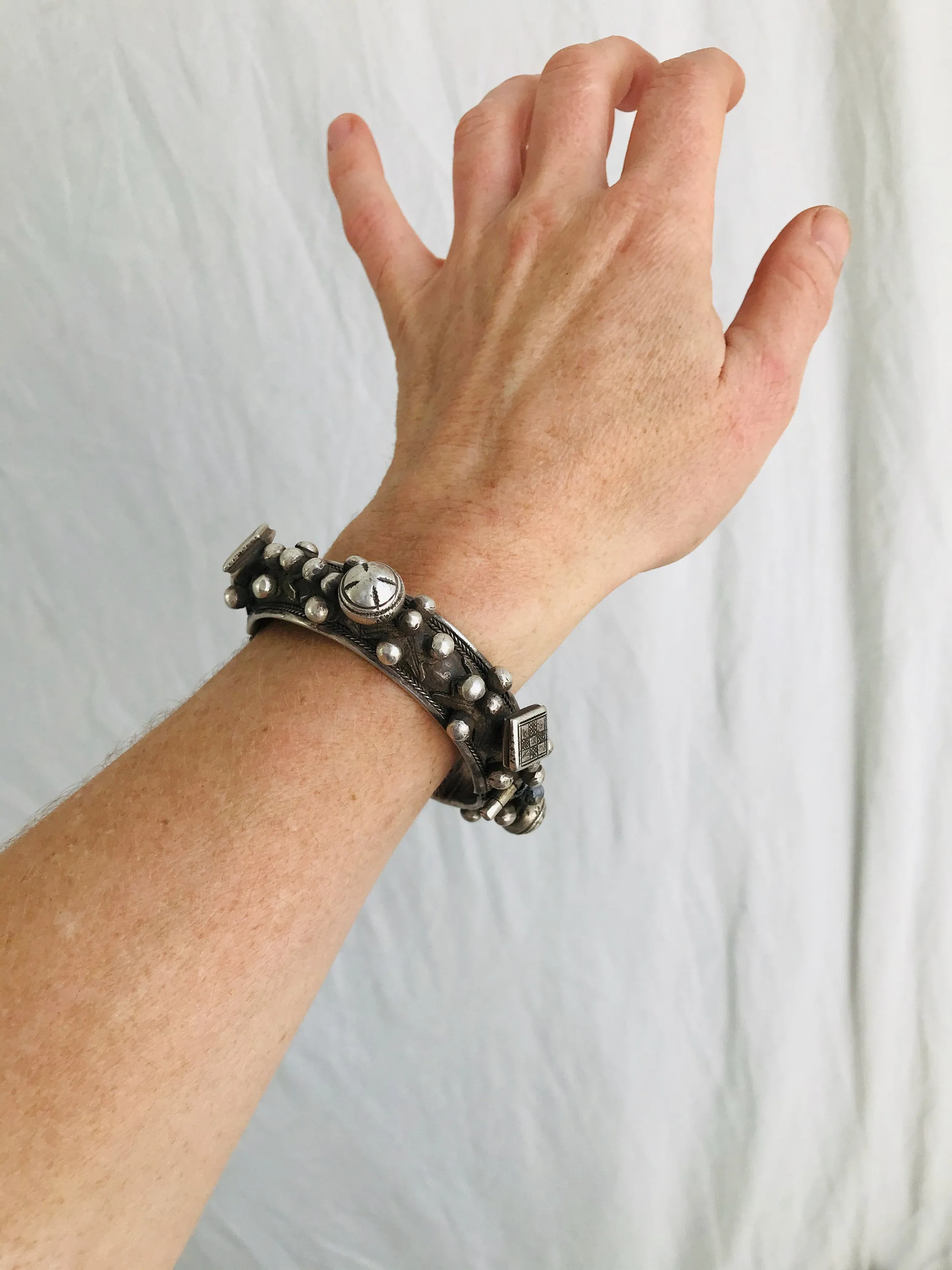 Pair Antique Silver Berber Bangles. Exquisite! Sterling