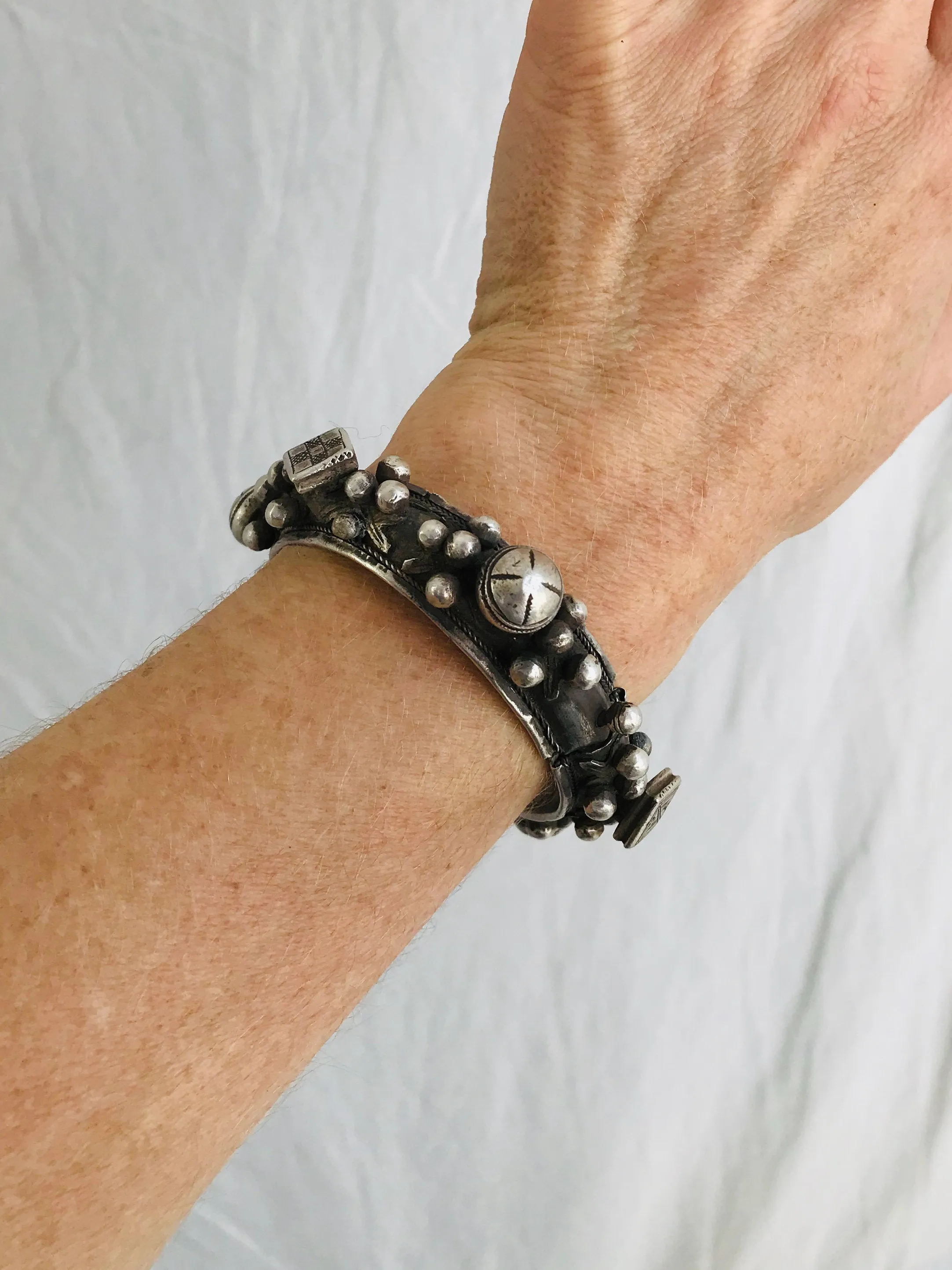 Pair Antique Silver Berber Bangles. Exquisite! Sterling