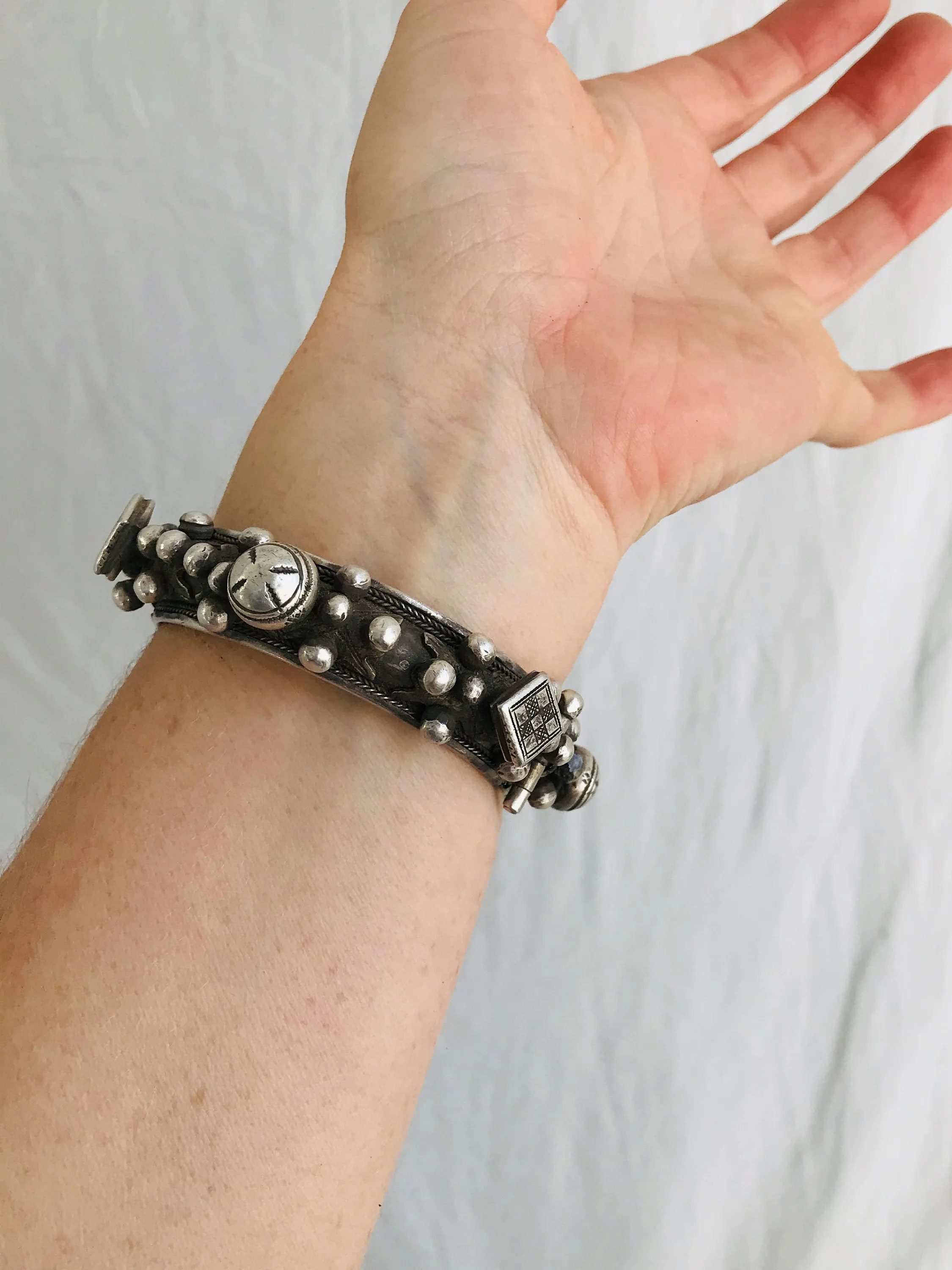 Pair Antique Silver Berber Bangles. Exquisite! Sterling