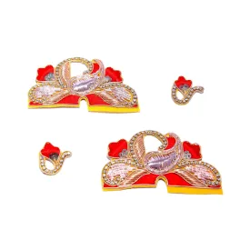 Pair Buti with Red Embroidery and Zardosi Stone Work for Craft Packing or Decoration - 11269