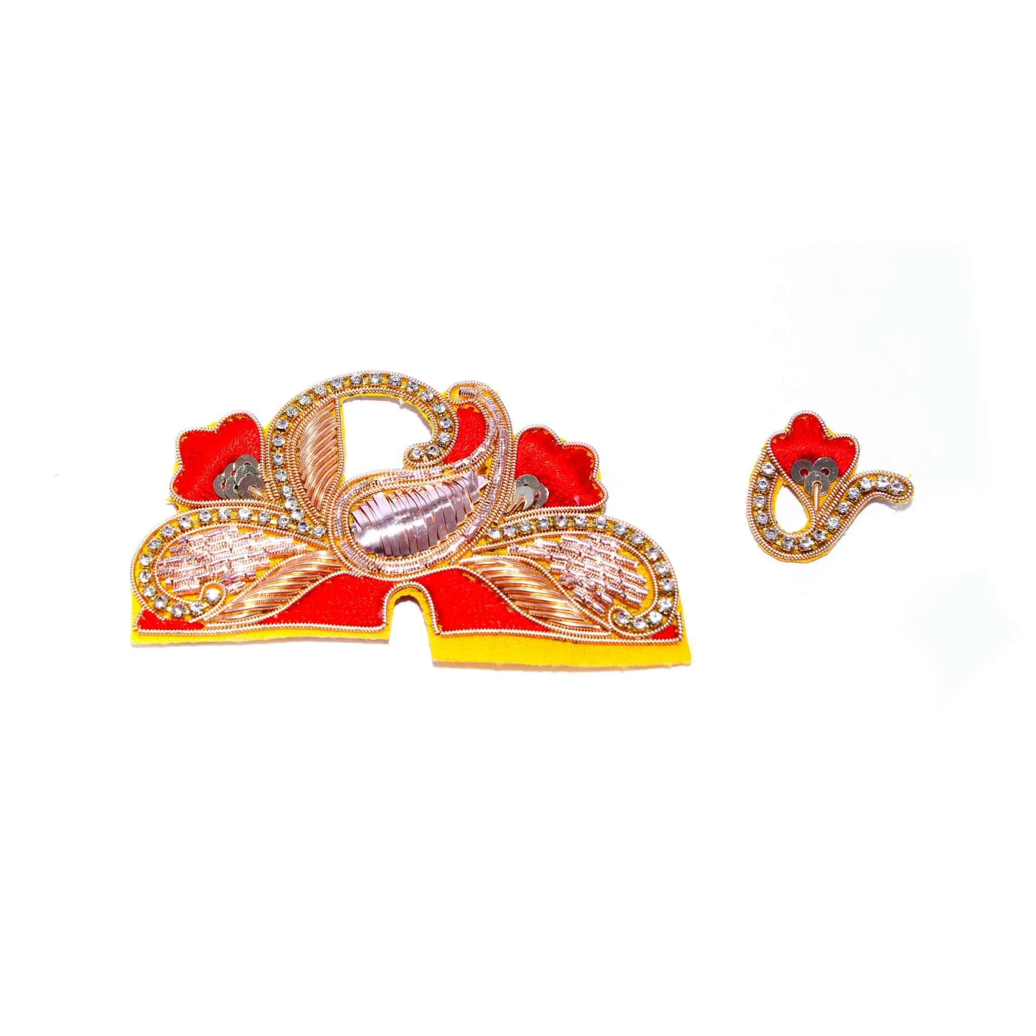 Pair Buti with Red Embroidery and Zardosi Stone Work for Craft Packing or Decoration - 11269