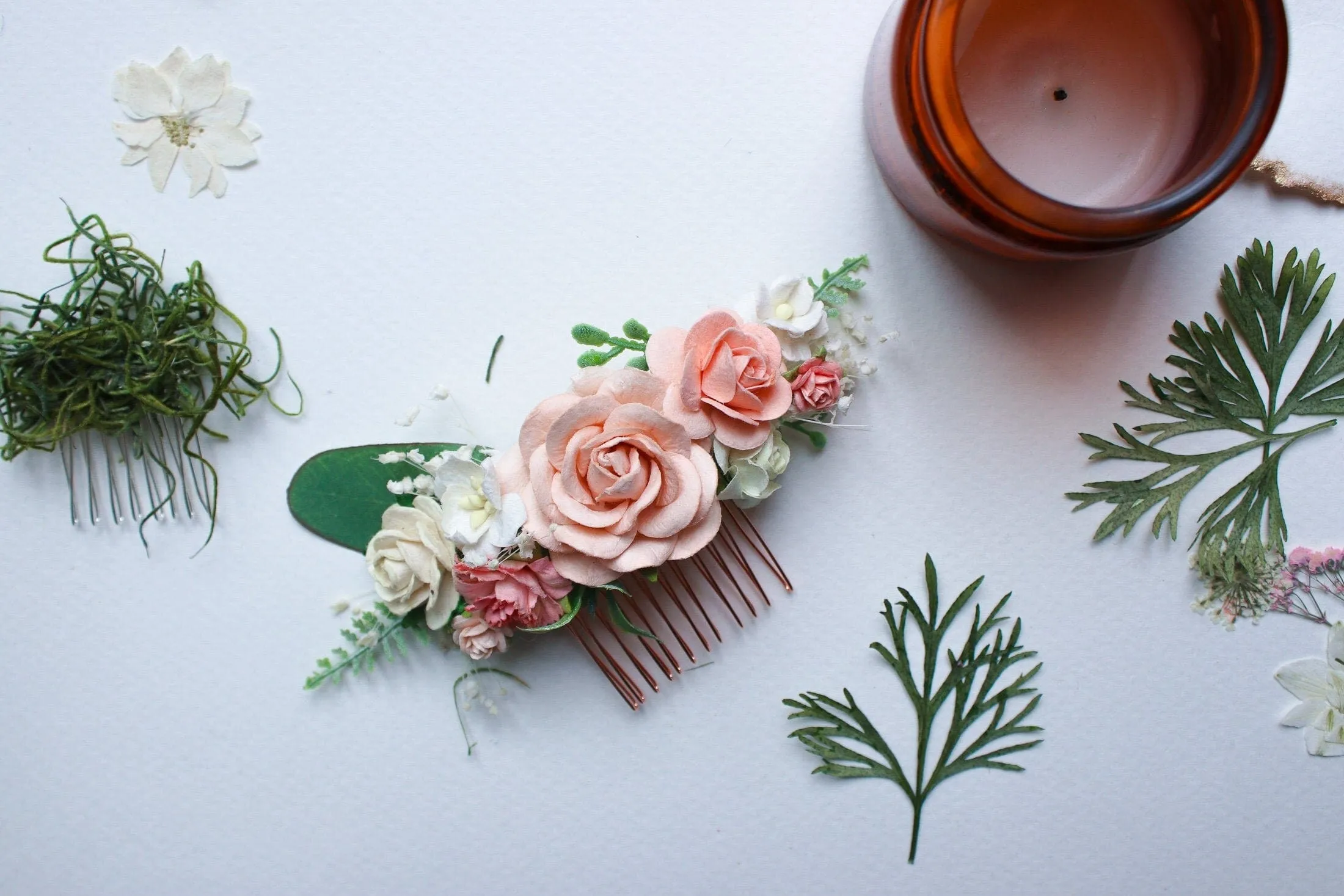 Peach hair comb, Peach Mulberry Paper Rose Wedding Comb, Rose Gold Bridal Hair Comb, wedding accessories, hair accessories