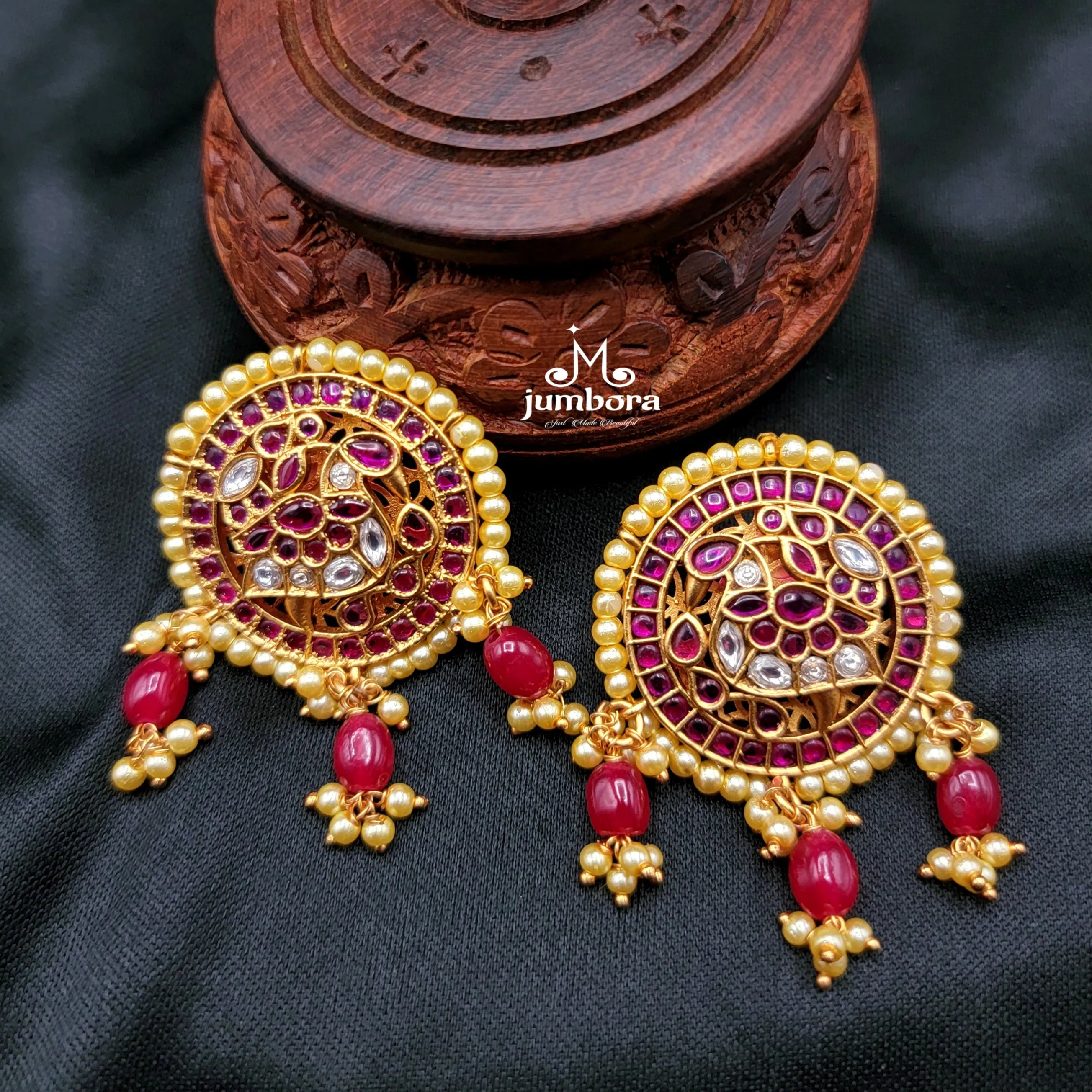 Peacock Matte Gold Big Stud Real Kemp Earring