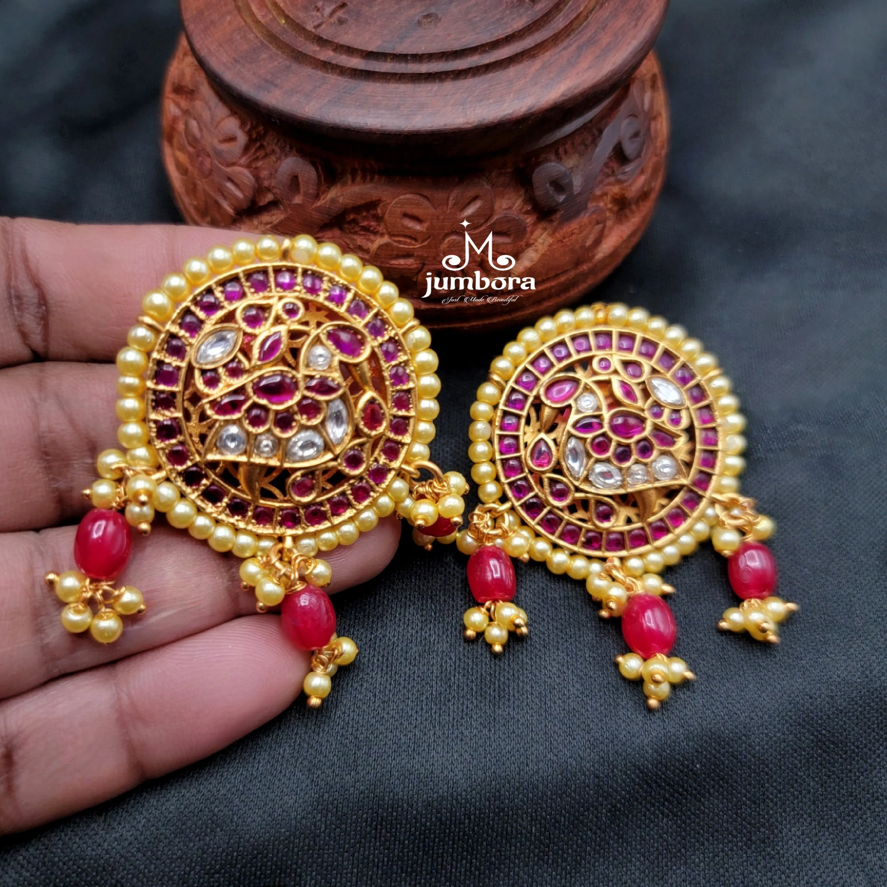 Peacock Matte Gold Big Stud Real Kemp Earring