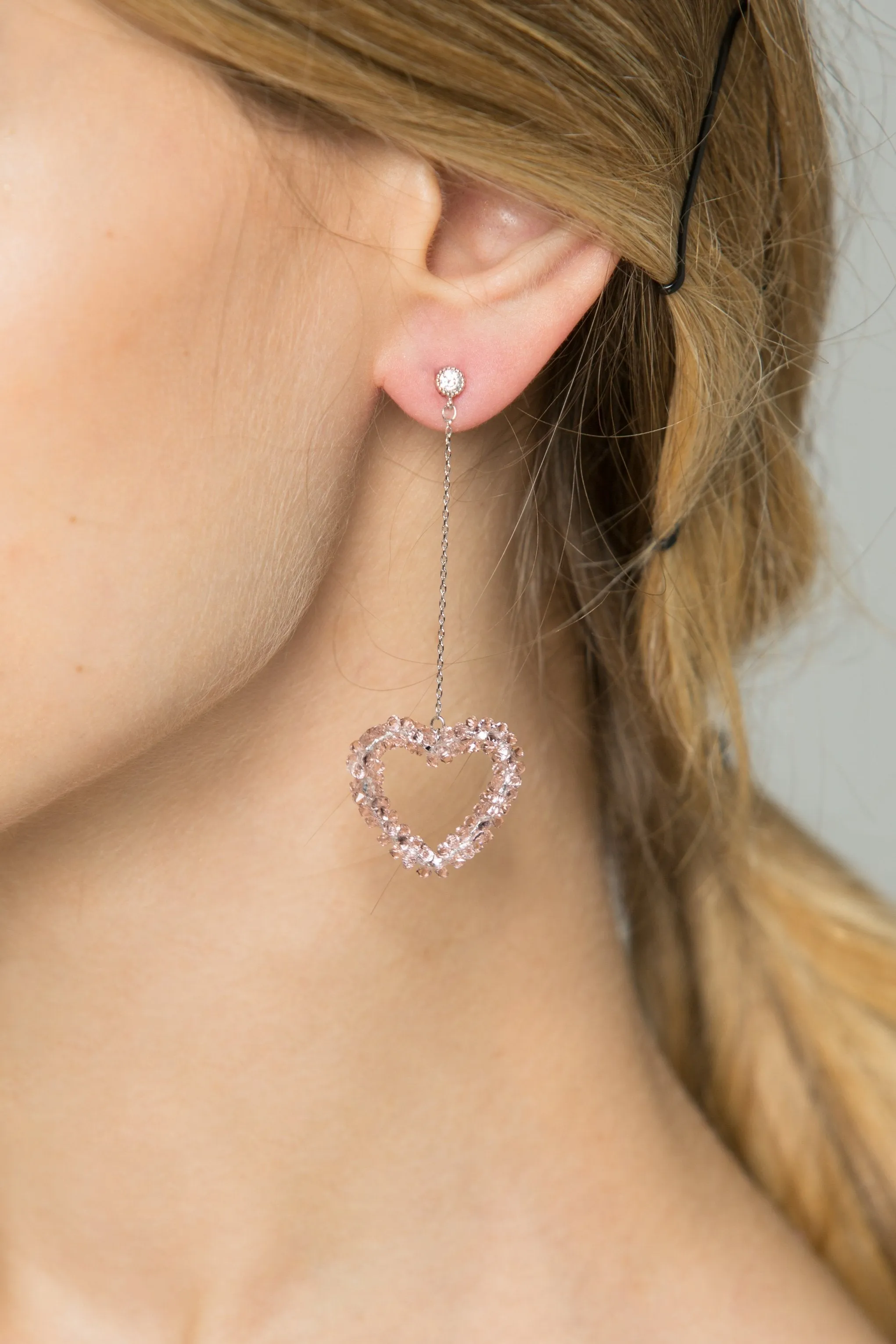 Pink beaded-heart Drop Earrings