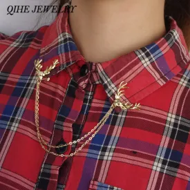 QIHE JEWELRY Vintage Personalized Deer Collar Pin Factory Direct Sales Fashion Jewelry Retro Brooch Shirt Collar Pin Brooch