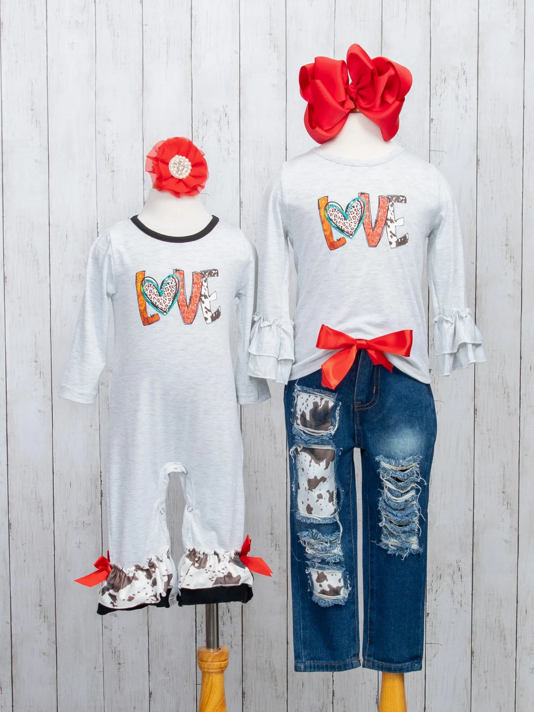 "LOVE" Cow Print Denim Outfit
