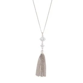 Rhodium 2 Diamante Metal Tassel Necklace