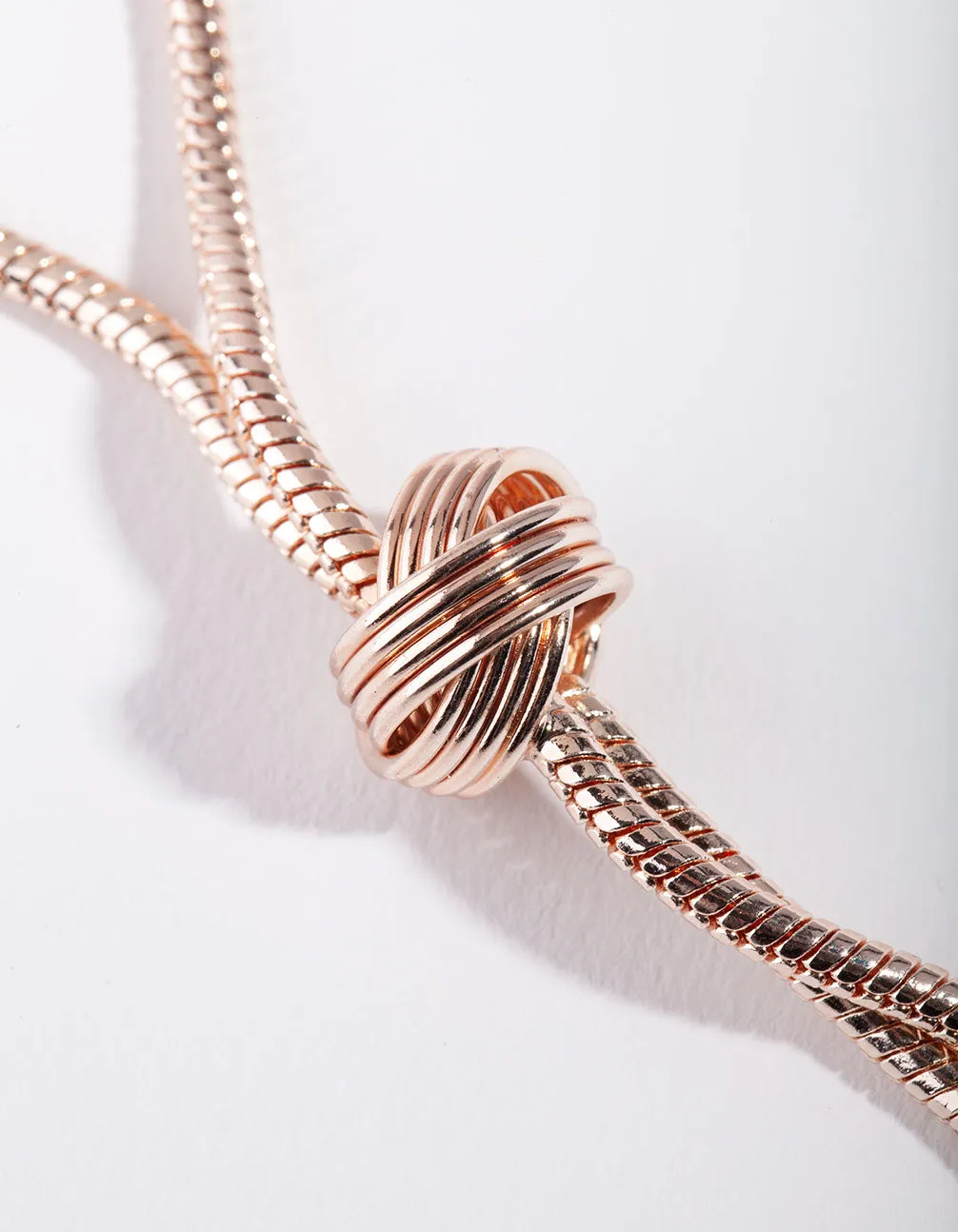 Rose Gold Lariat Knot & Tassel Necklace
