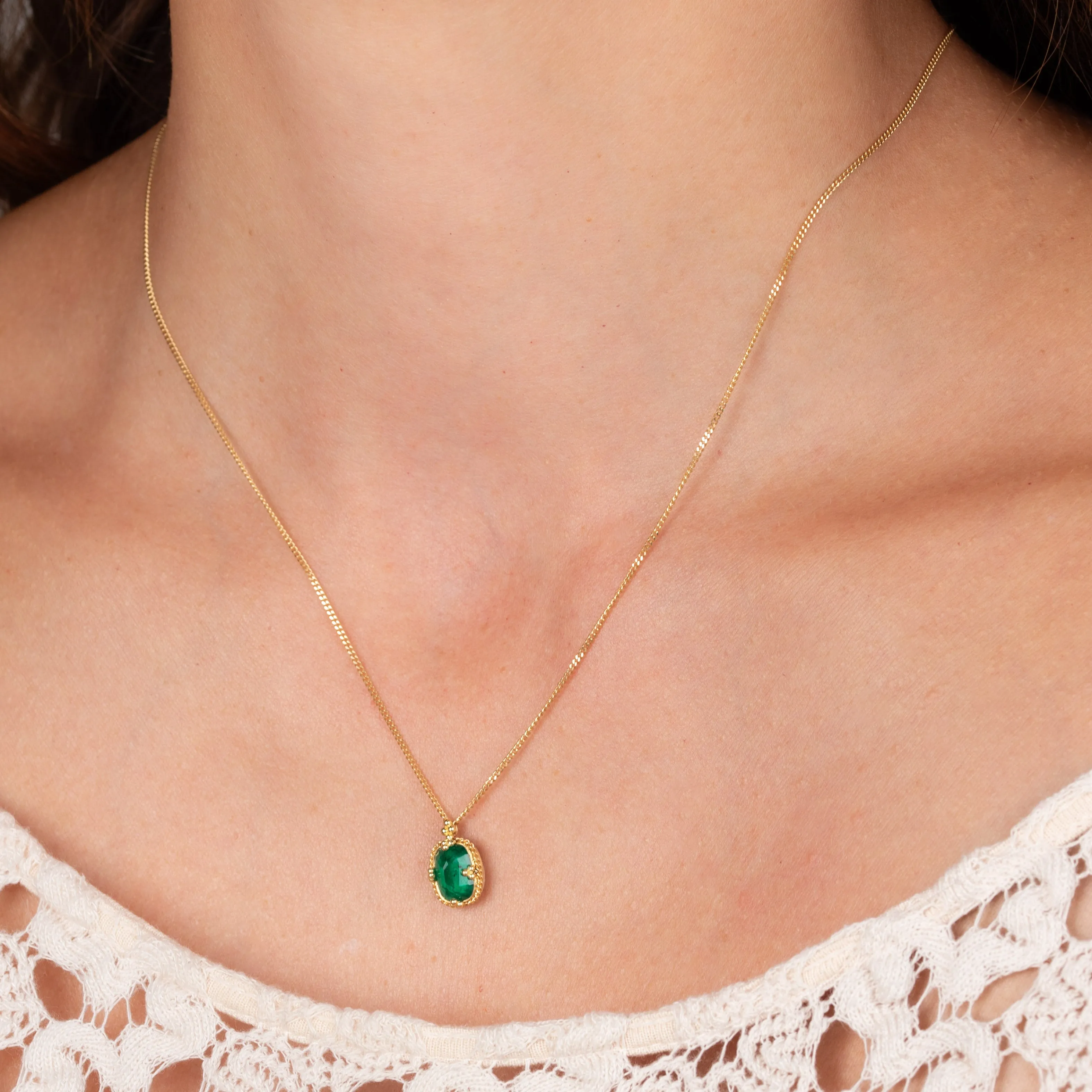 Rounded Square Emerald Necklace