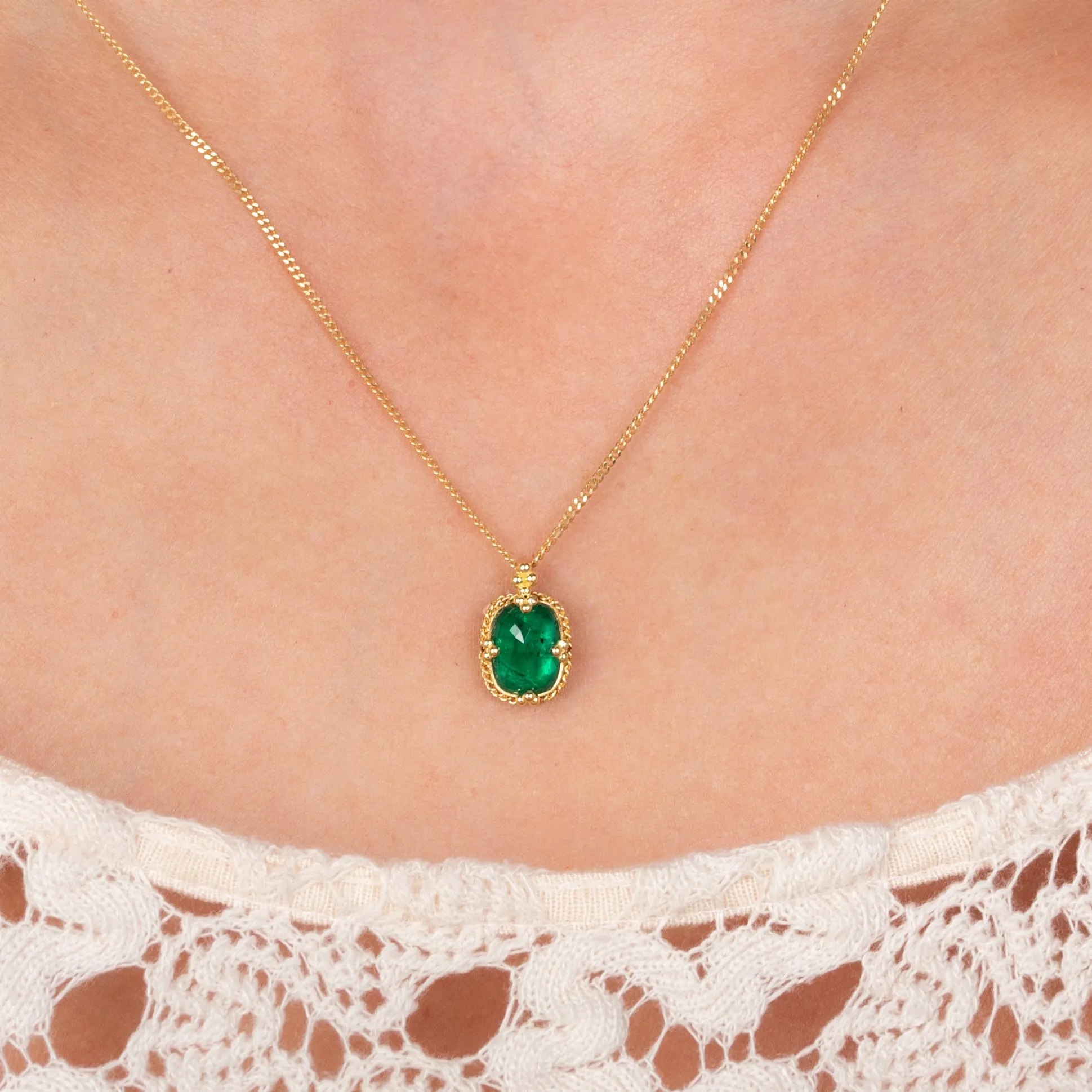 Rounded Square Emerald Necklace