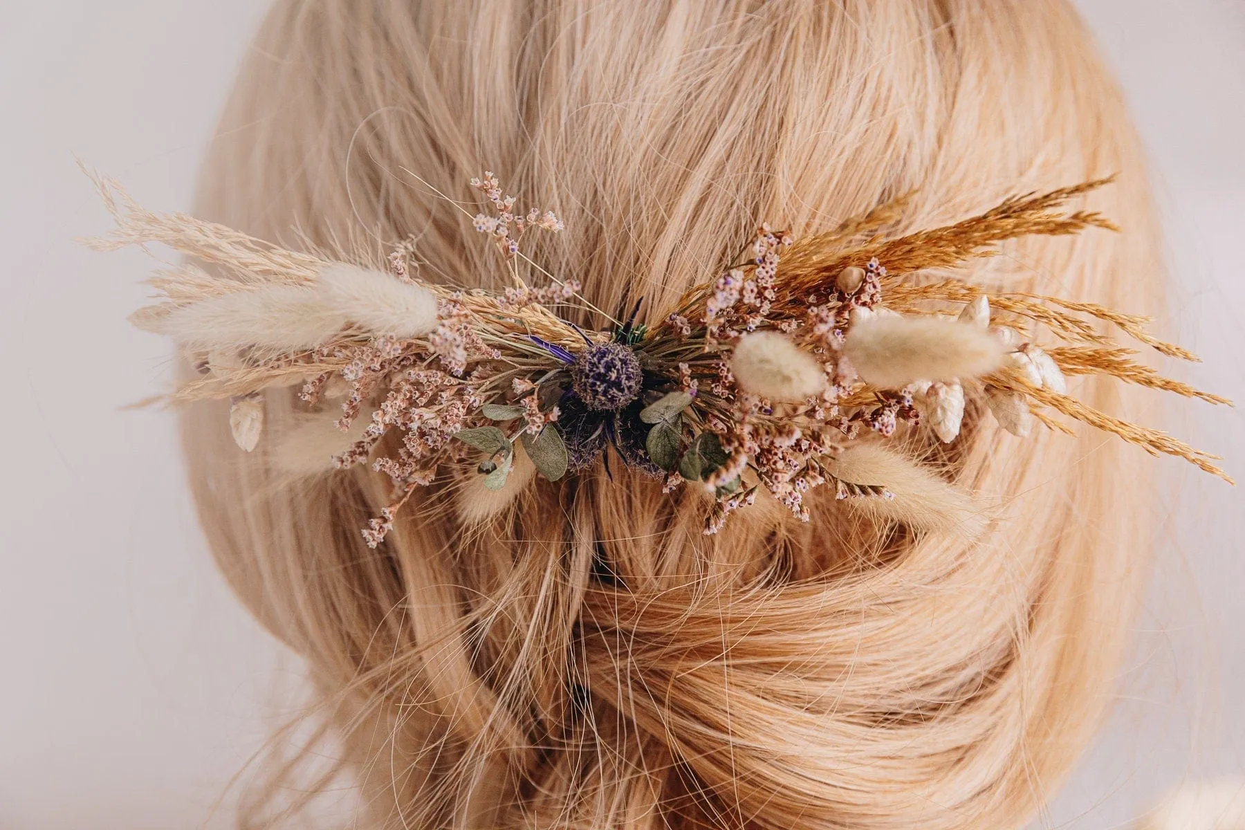 Sea Lavendeer & Scottish Thistle, Pampas Grass Hair Comb / Bridal Boho Wedding Comb