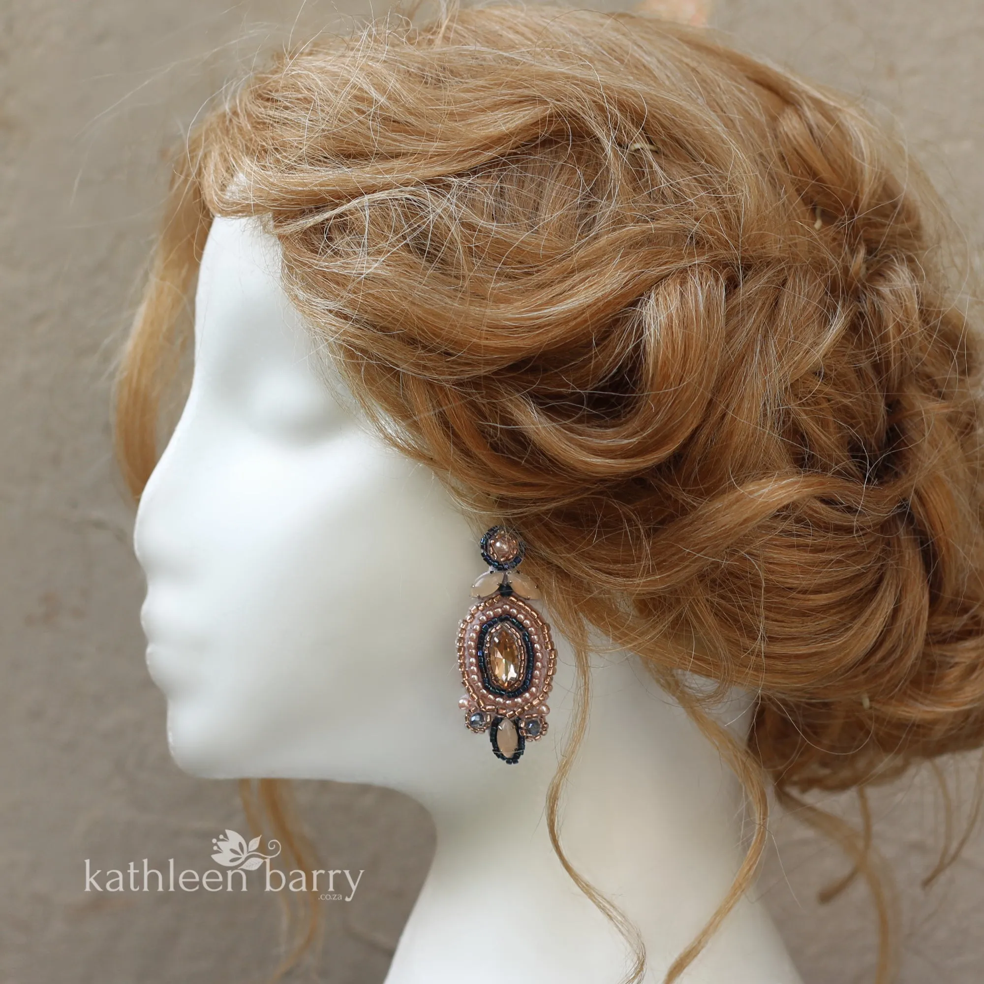 Shelby earrings - Rhinestone silver and beaded embroidery - color options available