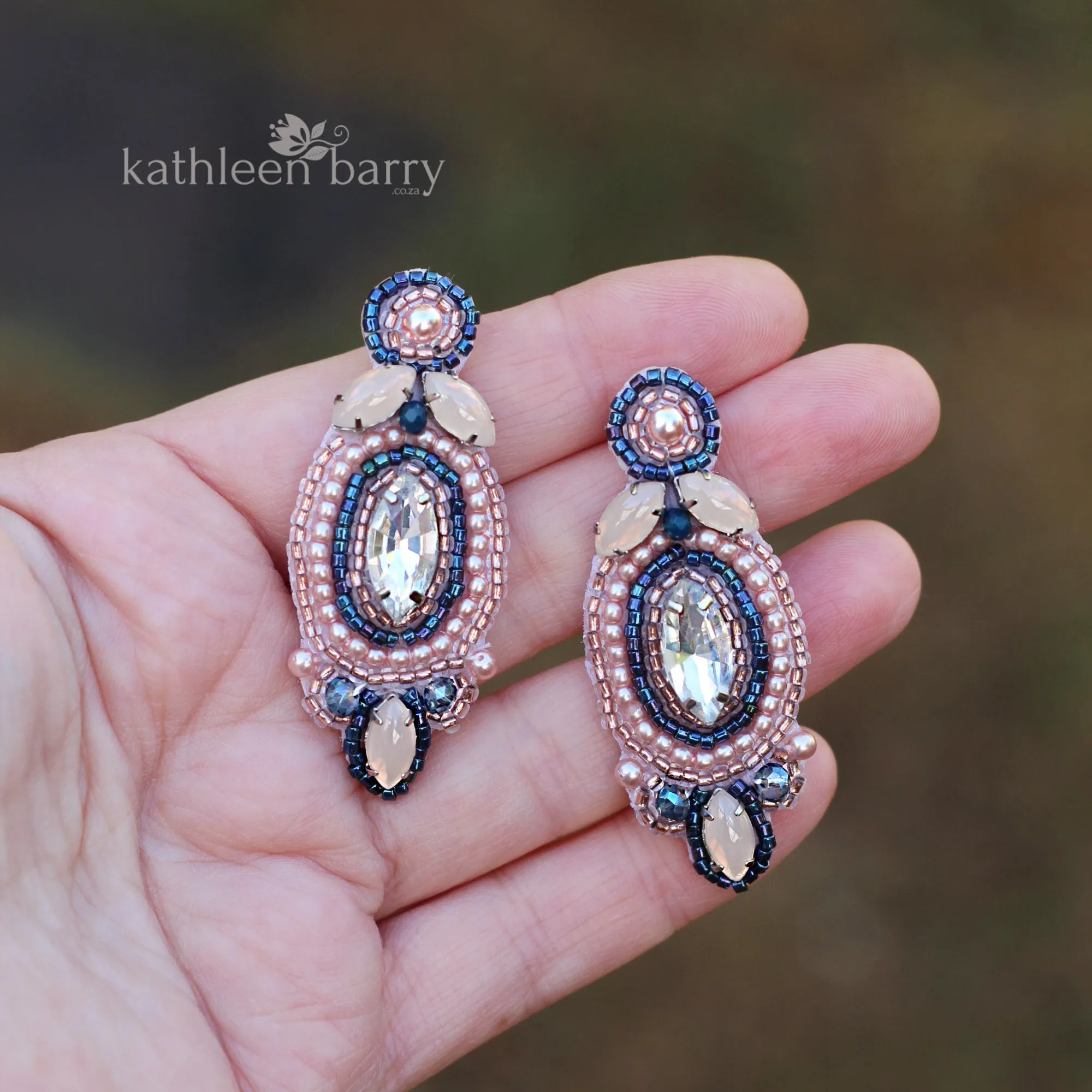 Shelby earrings - Rhinestone silver and beaded embroidery - color options available