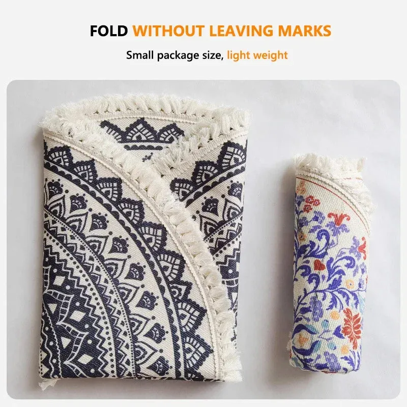 SINOTAO  -  Hand Woven Cotton Linen Carpet Retro Bohemian Round Bedside Geometric Floor Mat Living Room Home Decor Boho Mandala Tassel Rug