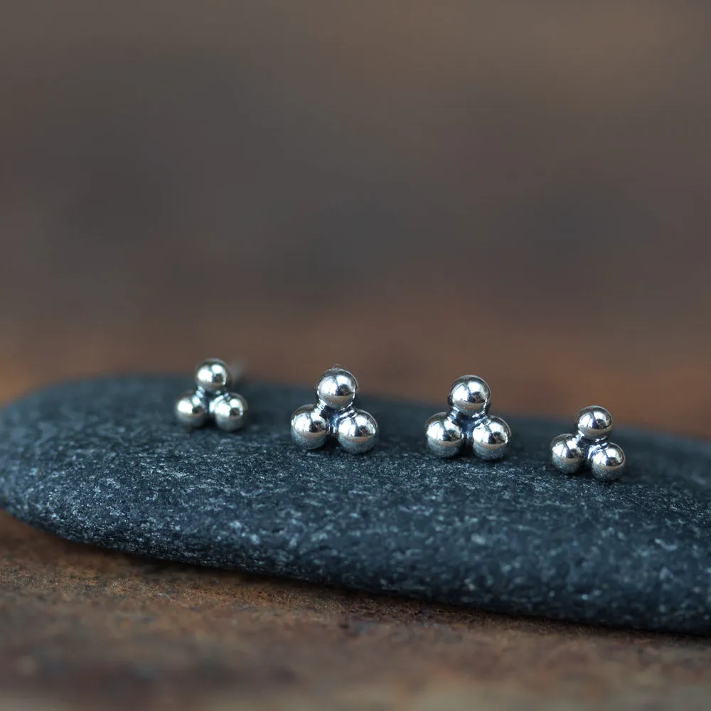 Three Dot Stud Earring Set, 4mm and 5mm