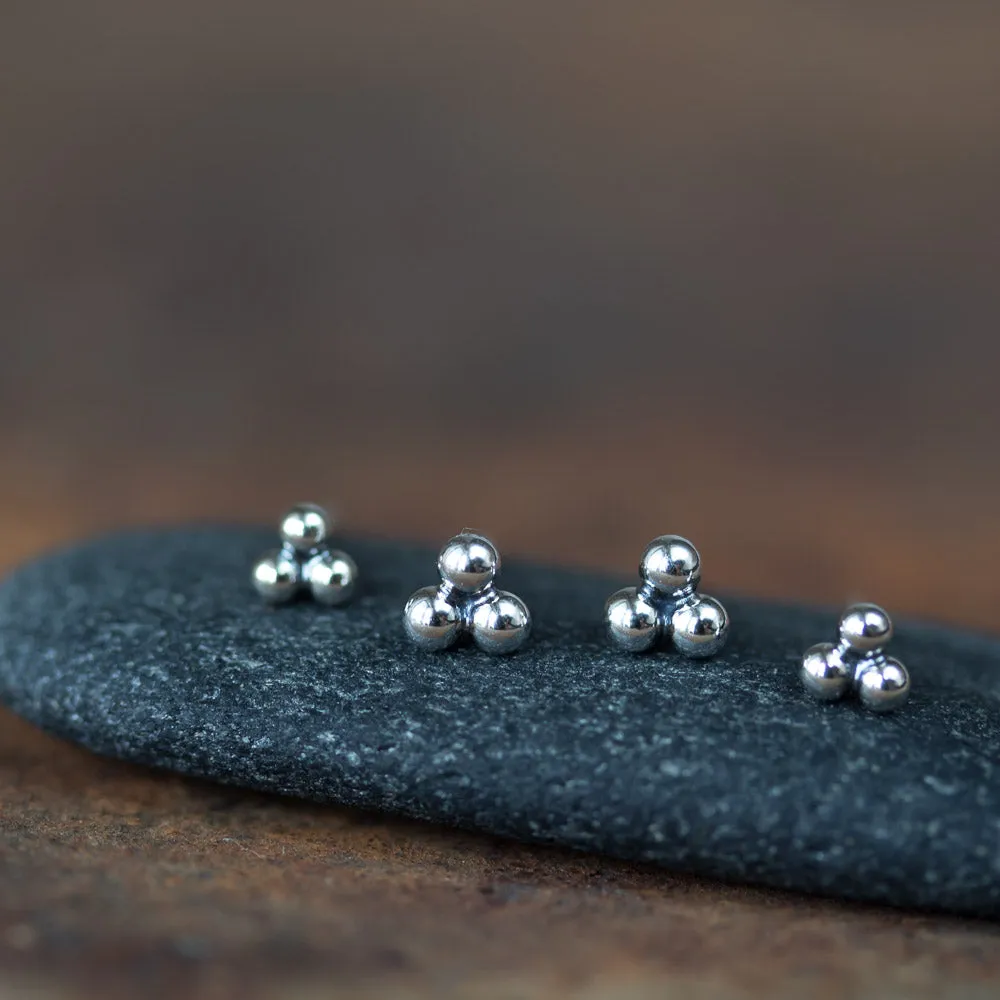 Three Dot Stud Earring Set, 4mm and 5mm