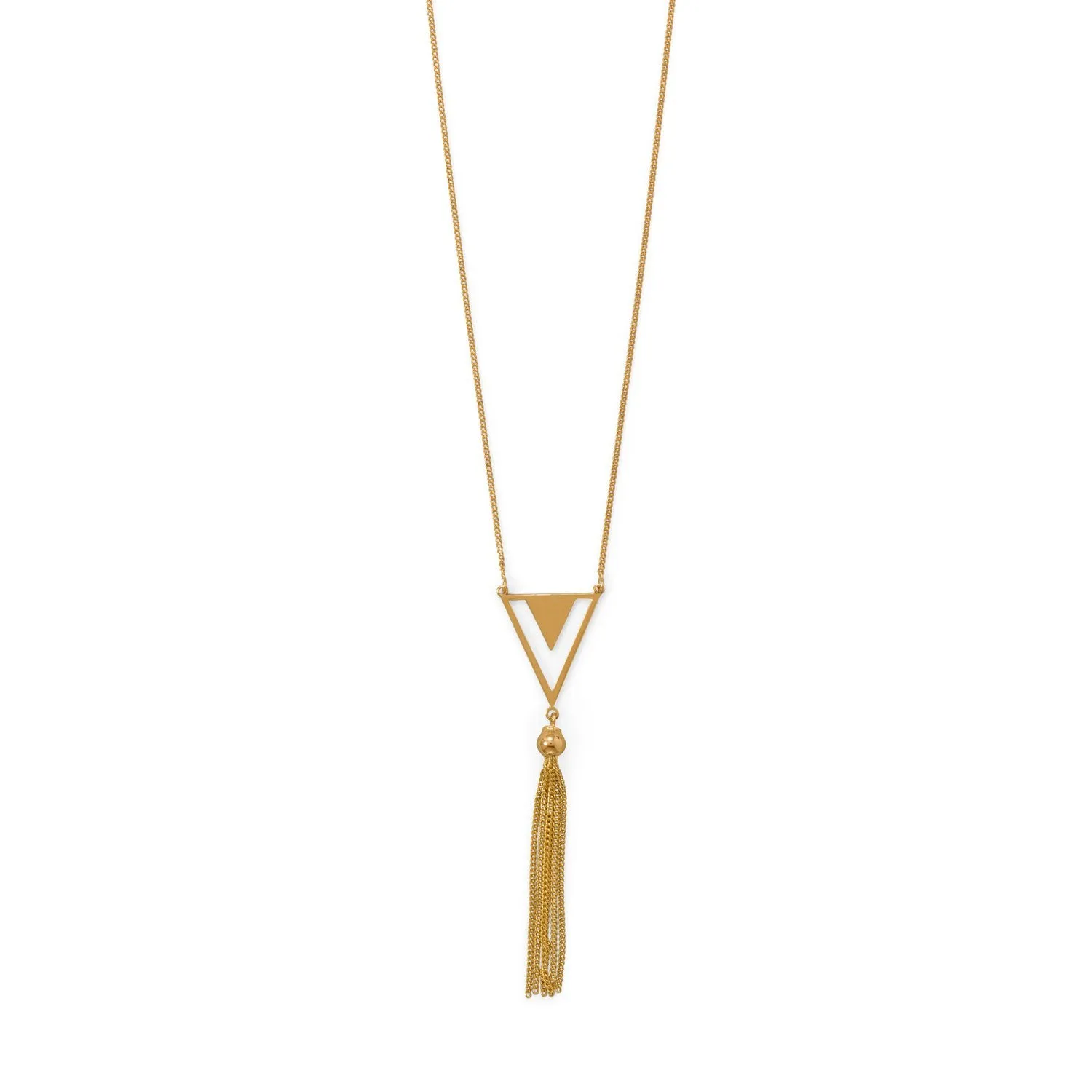 Totally Tassel! 32" 2 14 Karat Gold Plated Triangle and Tassel Necklace