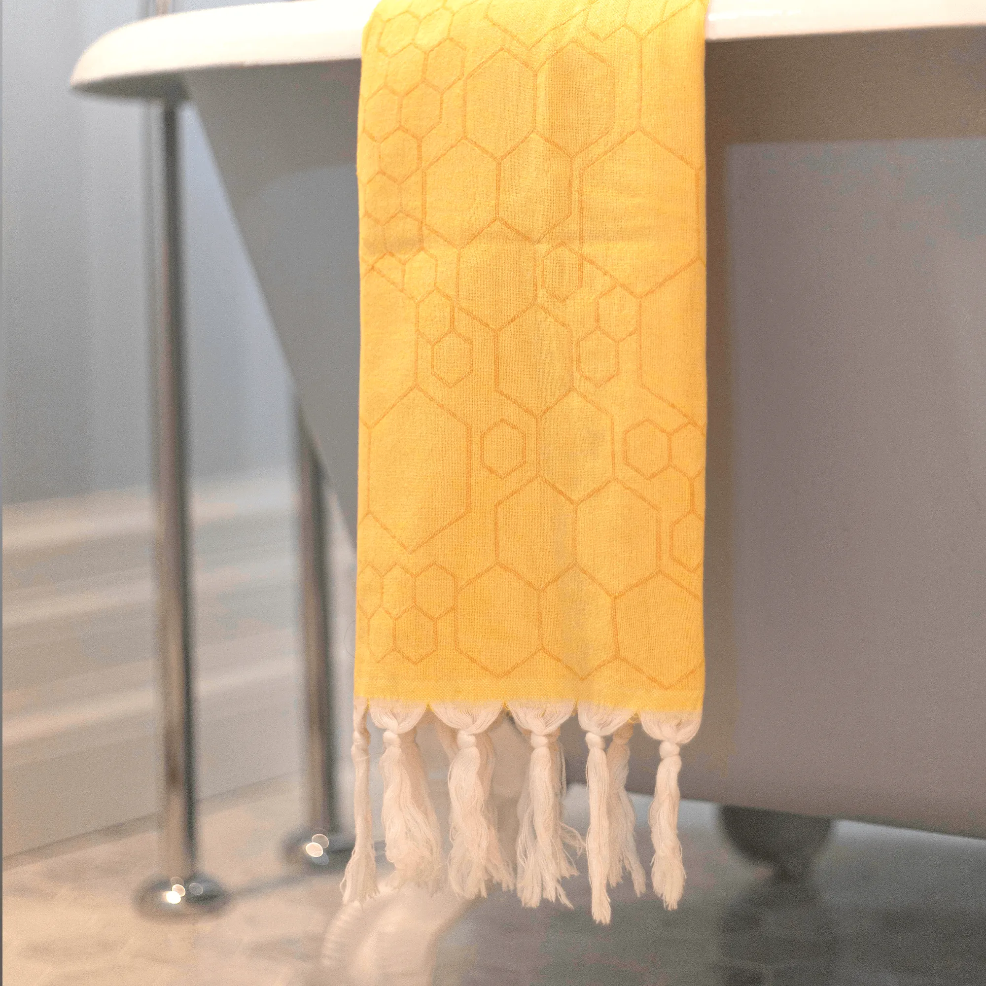 Turkish Cotton Hand Towel | Honeycomb in Yellow   Orange
