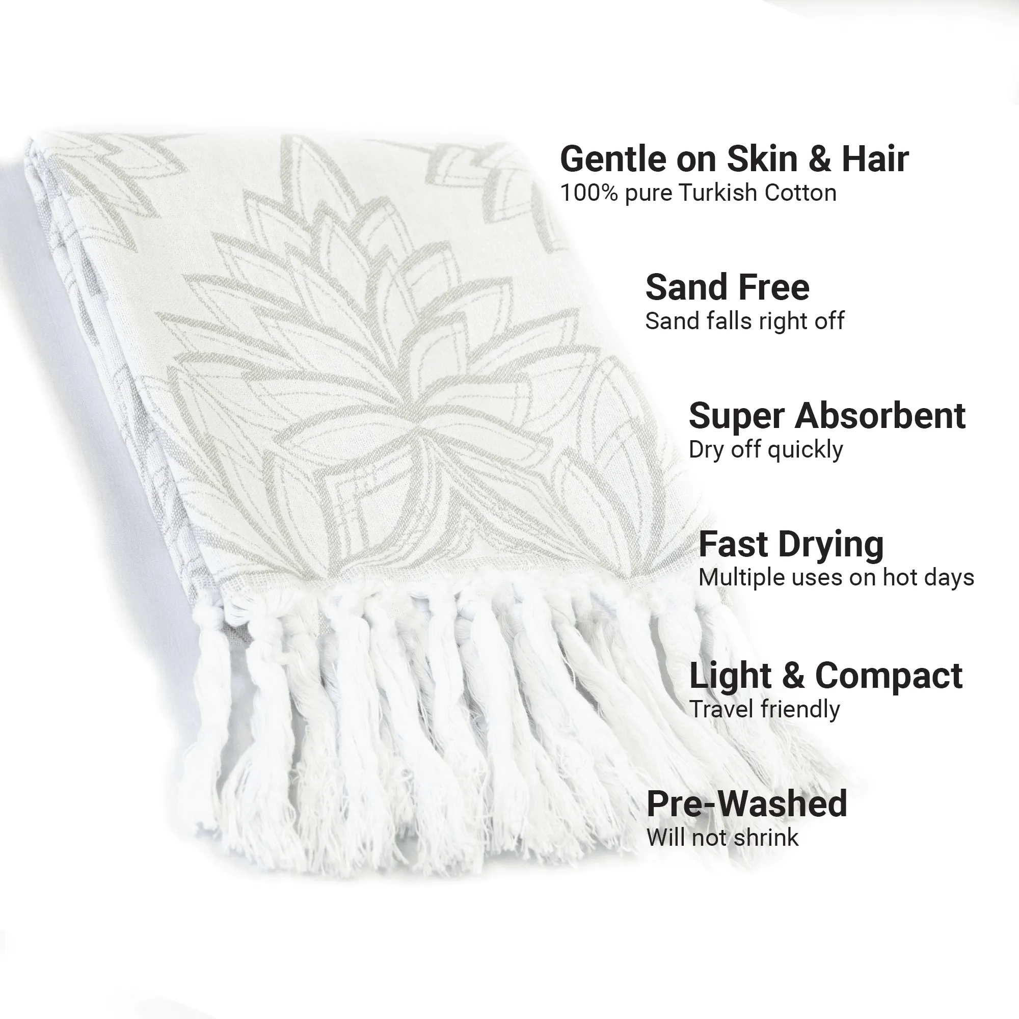 Turkish Cotton Hand Towel | Horona in Grey   White